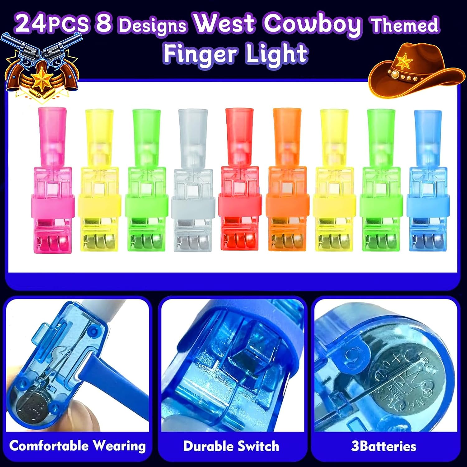 24PCS Wild West Cowboy Party Favors Finger Lights for Kids Goodie Bag image 3