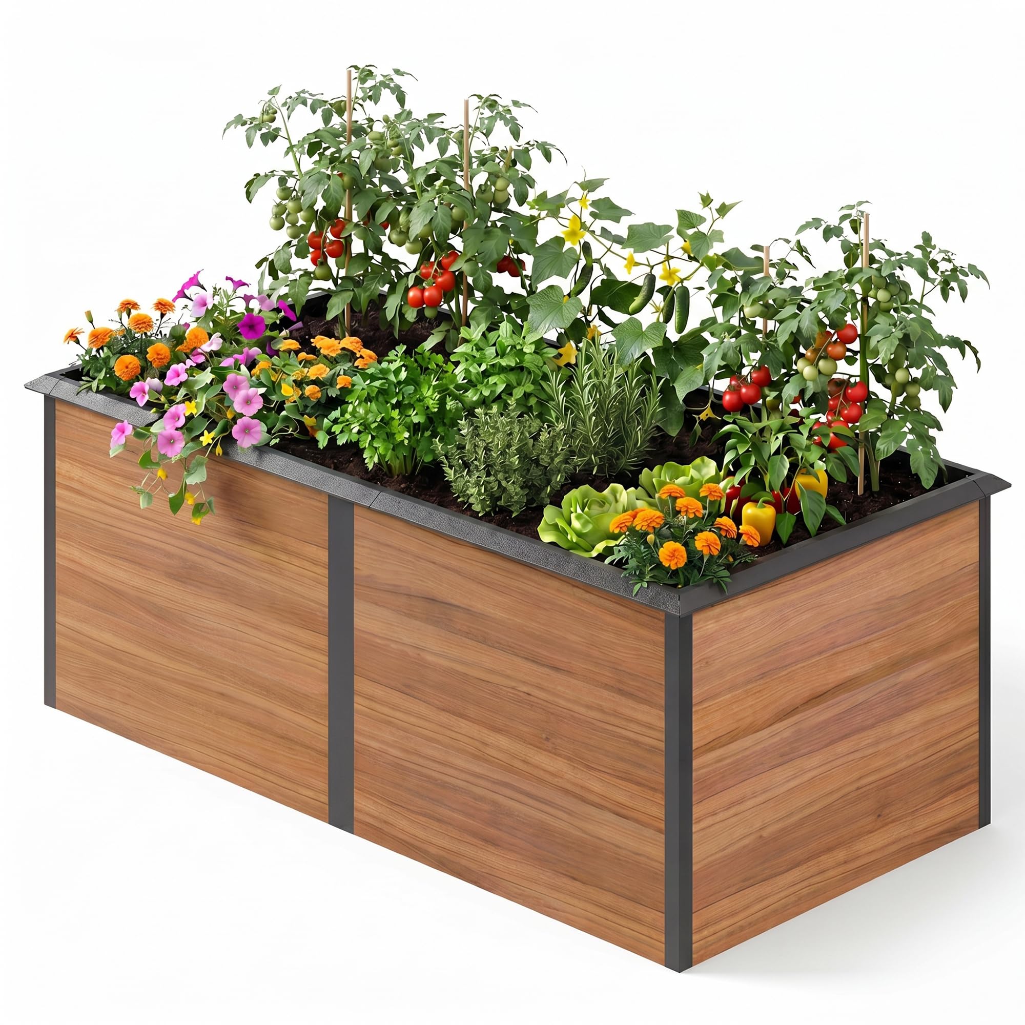 Amopatio Hochbeet Metall 200x100x77 cm Holzoptik, 1 mm Zink-Aluminium Pflanzbeet, 1540L Stabil Gemüsebeet, Wetterfest Gartenbeet Pflanzkasten Kräuterbeet für Outdoor & Balkon, Braun