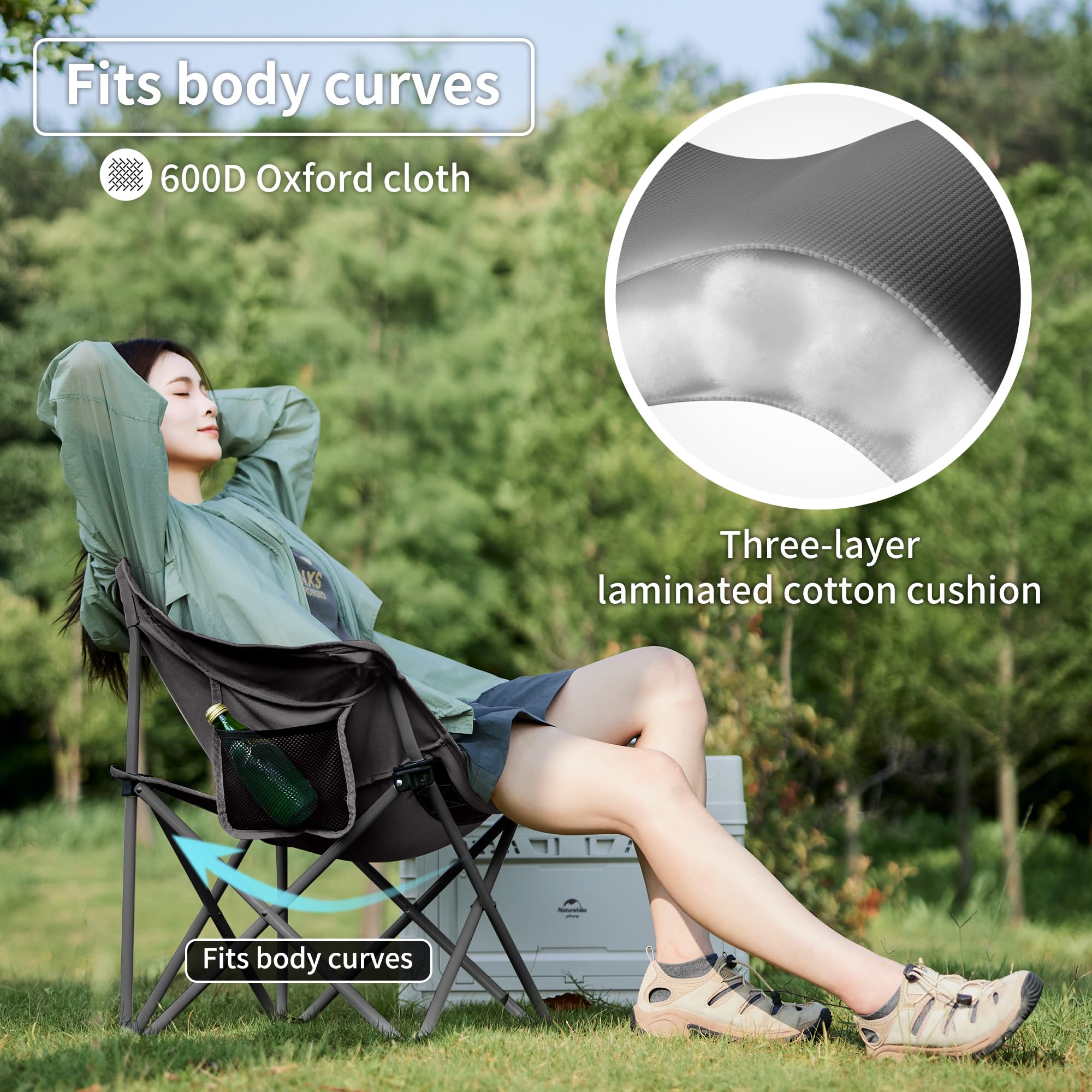 Naturehike Chaise De Camping Pliable Portable - Support 120 Kg - Poches Et Sac De Rangement Inclus