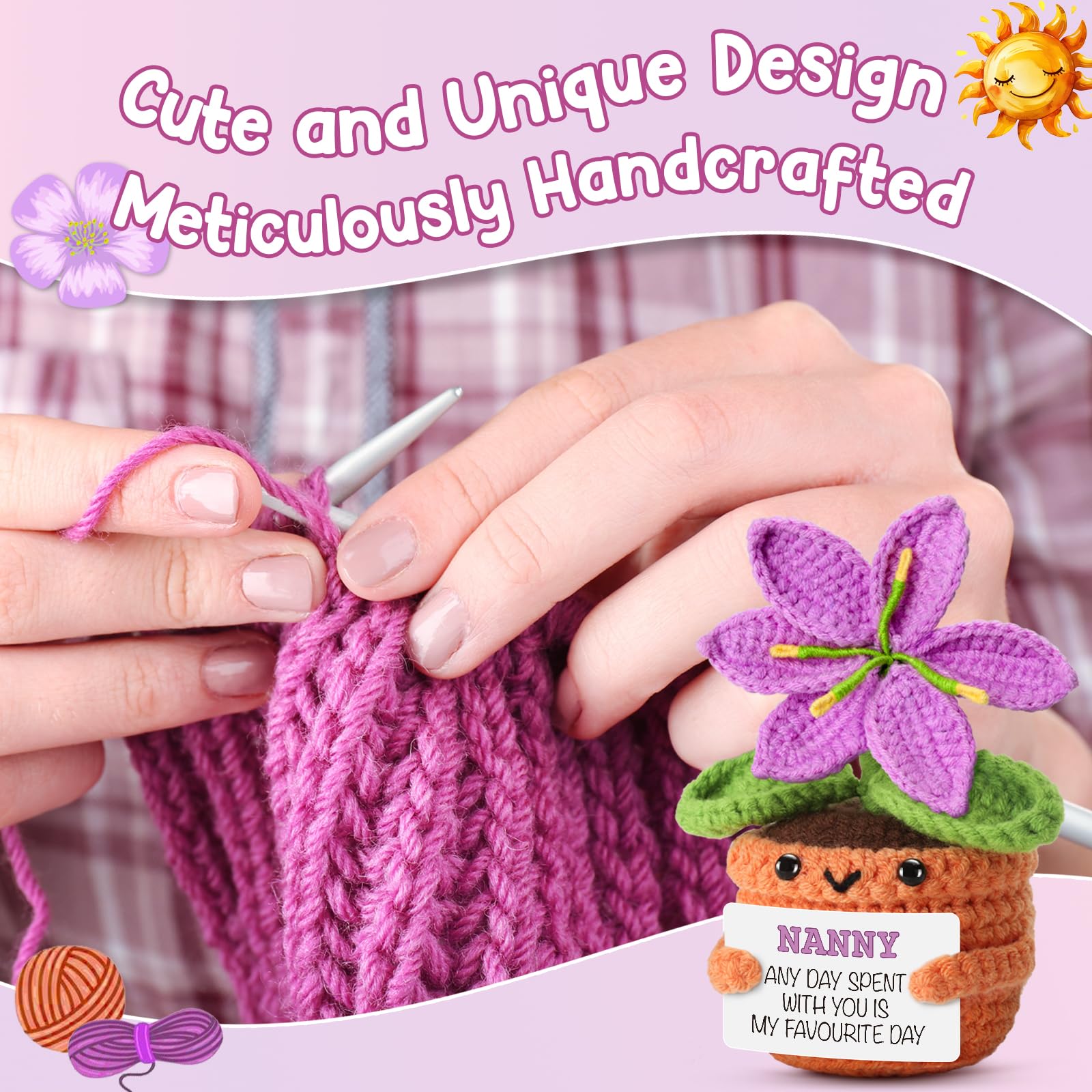 Gifts for Nanny from Granddaughter, Grandson - Sentimental Crochet Flower with Heartfelt Message - Unique Mothers Day, Birthday, for Grandma - Cute Keepsake & Home Décor