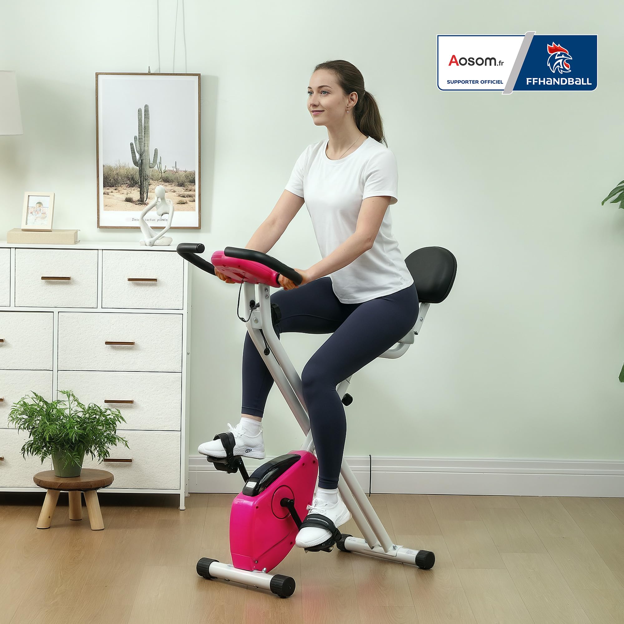 HOMCOM Vélo d'Appartement Magnétique Pliable - Collaboration Aosom.fr x FFHandball - Vélo de Fitness en X Silencieux pour Sport Maison et Cardio-training - Écran LCD & Capteur Pouls