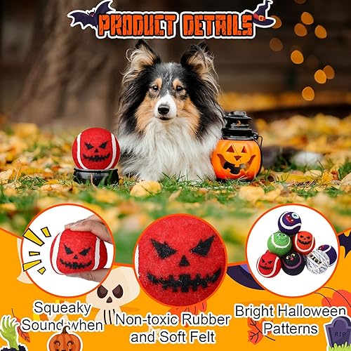 Miniatura 3 de Civaner 36 juguetes de Halloween para perros a granel, pelotas de tenis chirriantes de 2.5 pulgadas para perros pequeños, medianos y grandes