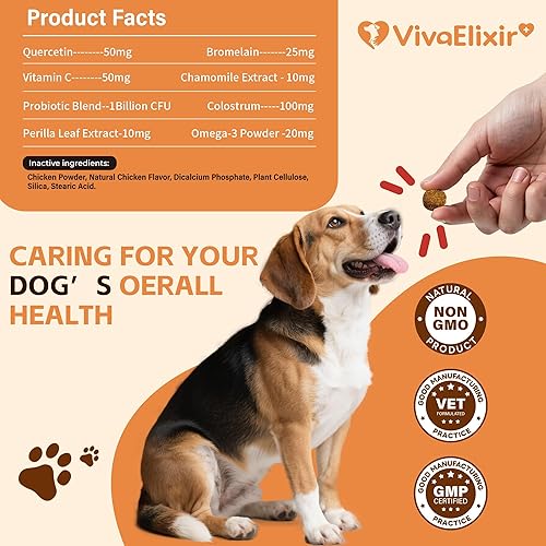 Miniatura 5 de Quercetina y bromelina para perros y gatos con calostro y probióticos - Apoya el sistema inmunológico, alivia las alergias a la picazón,