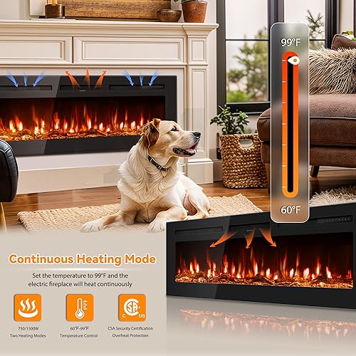 Miniatura 2 de Manastin Chimenea eléctrica de 60 pulgadas empotrada en la pared y montada en la pared con control remoto, calentador de chimenea de 1500750 W