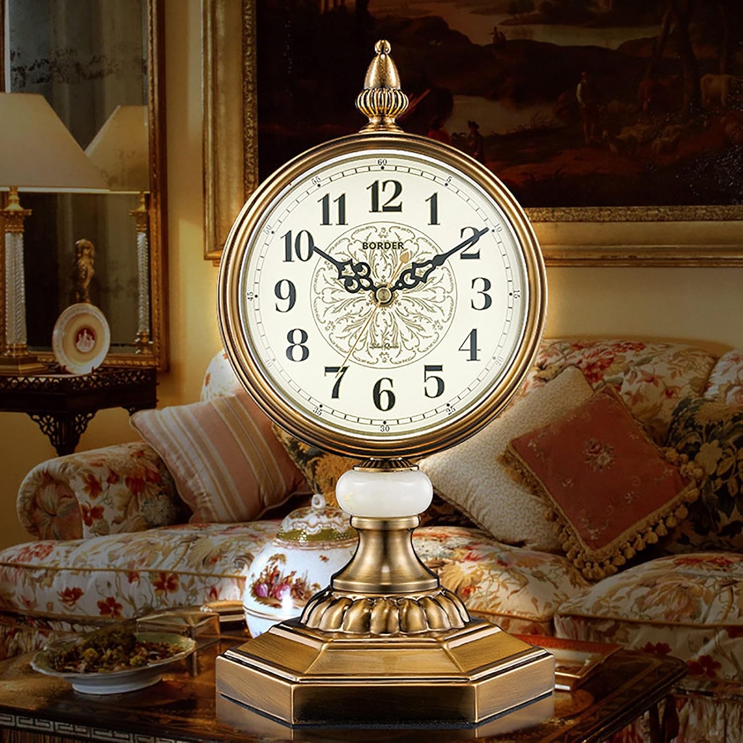 Metal Living Room Desk Clock European Retro Silent Decorative Quartz Mantel Clocks for Fireplace Office Kitchen Desk Shelf Home Décor Gift