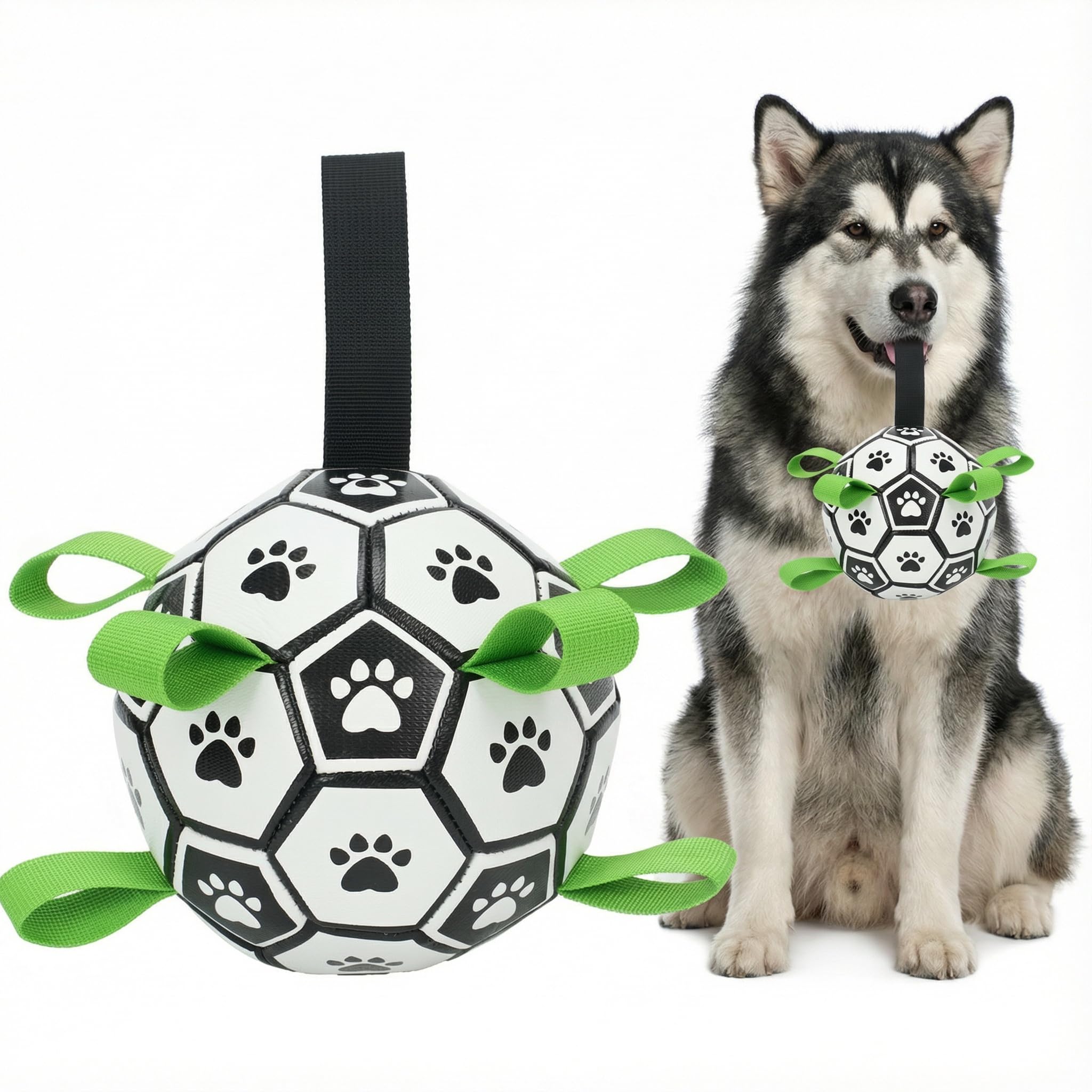 Dog Soccer Ball with Straps, 7.25 Inch Herding Dog Ball Toys Dog Birthday Toy