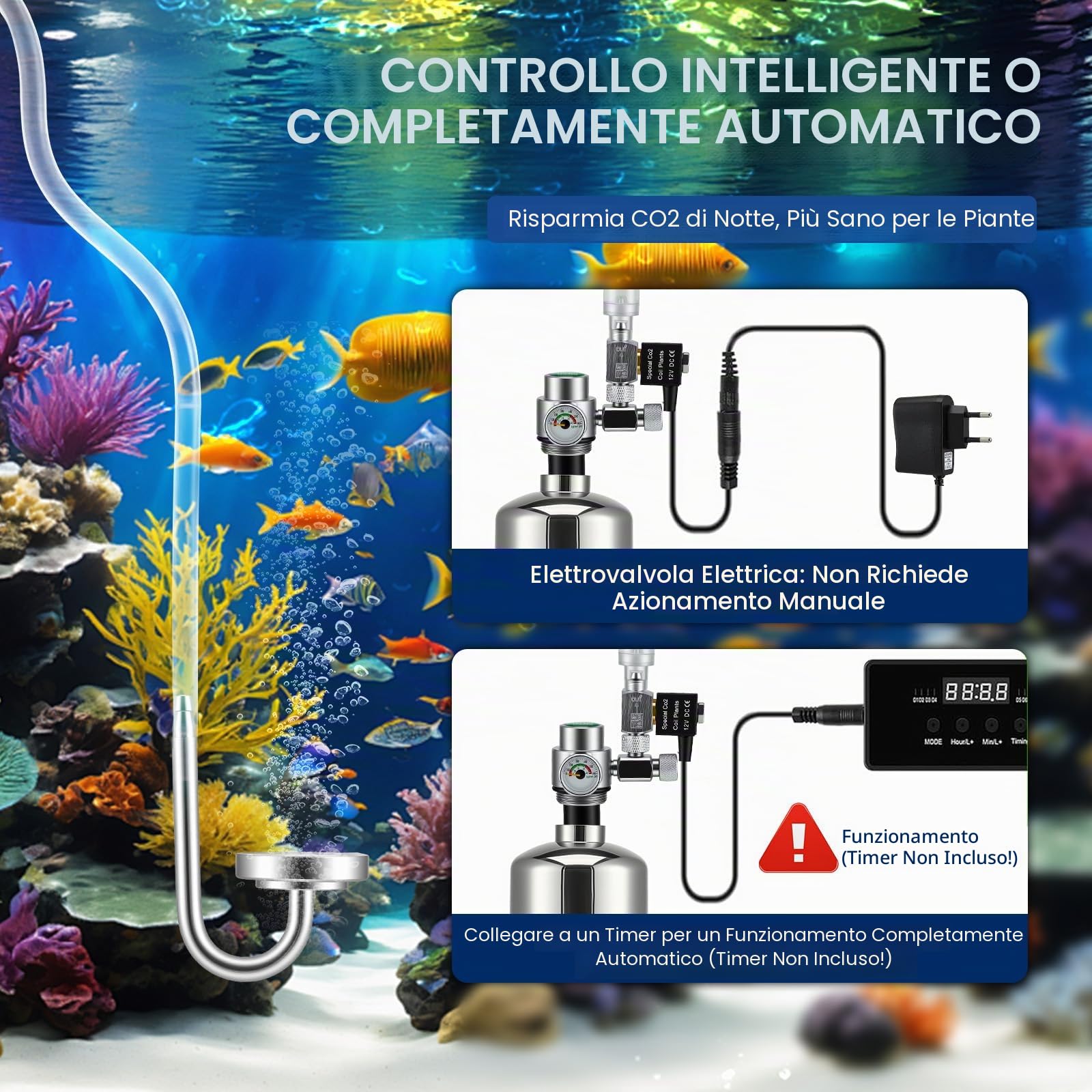 Kit completo per impianto di CO2 da 2 l, per acquario, anidride carbonica, con elettrovalvola, diffusore, contatore di bolle visivo, impianto di CO2, per acquario, piante, serbatoi