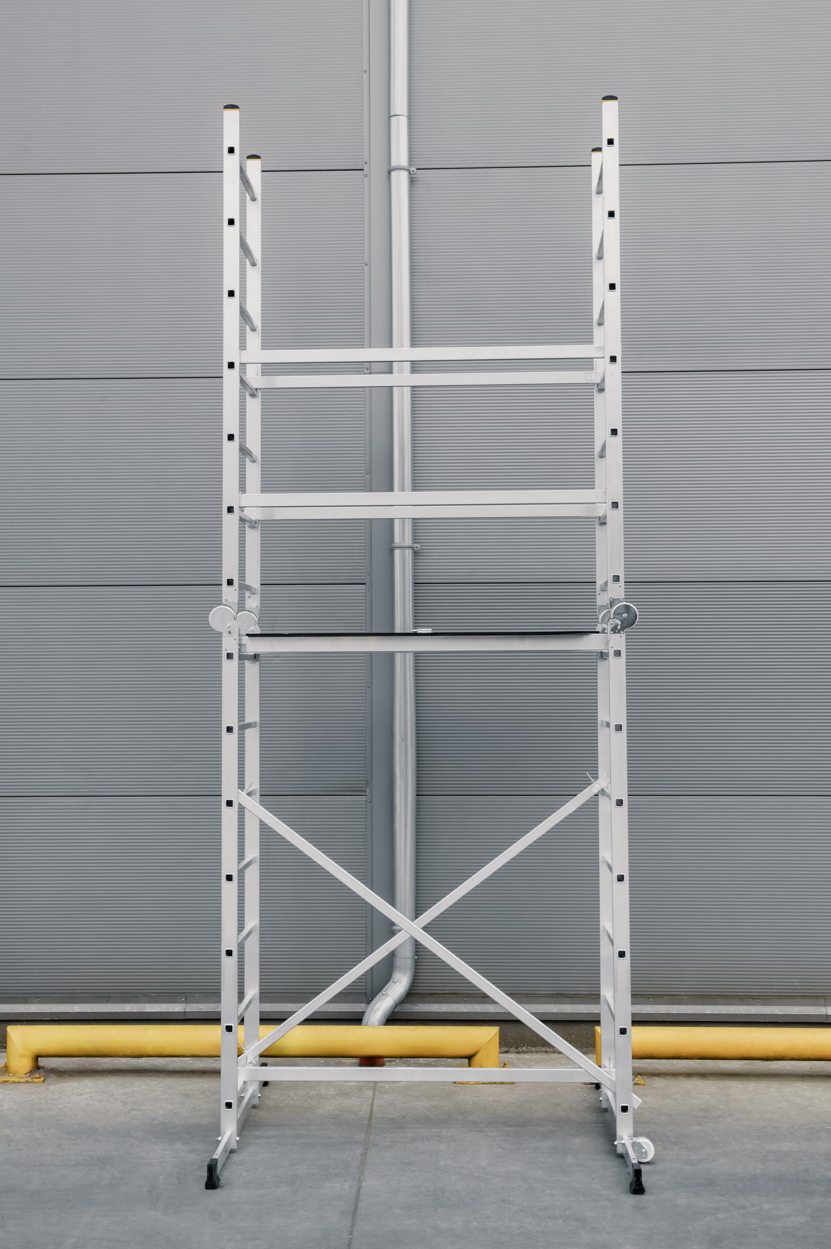 DRABEST Hector Basic – Escalera – Andamio – Escalera plegable – Escalera de aluminio – Andamio – Altura máxima de trabajo 4 m – Escalera multiusos – Escalera de tijera – Andamio – para jardín, hogar