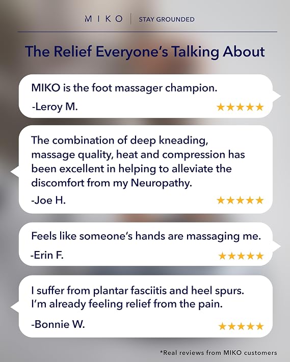 MIKO Shiatsu Foot Massager with Heat and Air Compression | 5 pressure levels, 3 modes, rolling & wireless remote; for plantar fasciitis and neuropathy; fits men's size 12