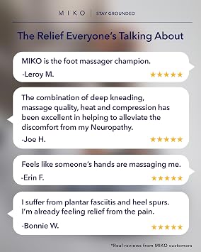 MIKO Shiatsu Foot Massager with Heat and Air Compression | 5 pressure levels, 3 modes, rolling & wireless remote; for plantar fasciitis and neuropathy; fits men's size 12