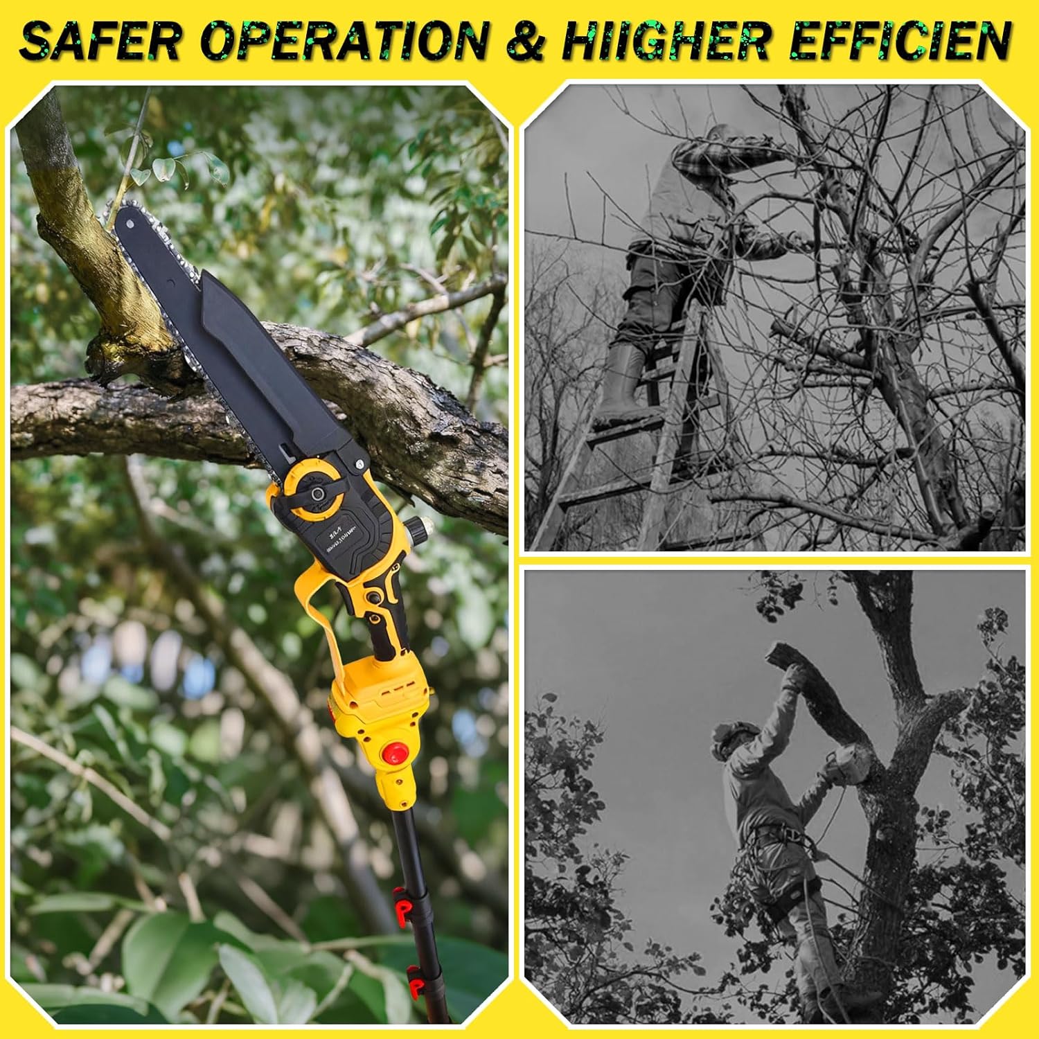 4-in-1 Cordless Electric Pole Saw & Pole Pruning Shear, 8 Inch Mini Chainsaw & Electric Pruning Shears with Brushless Motor, 16ft Reach Pole, 2×21V 4.0Ah Batteries for Tree Trimming & Wood Cutting - Image 9