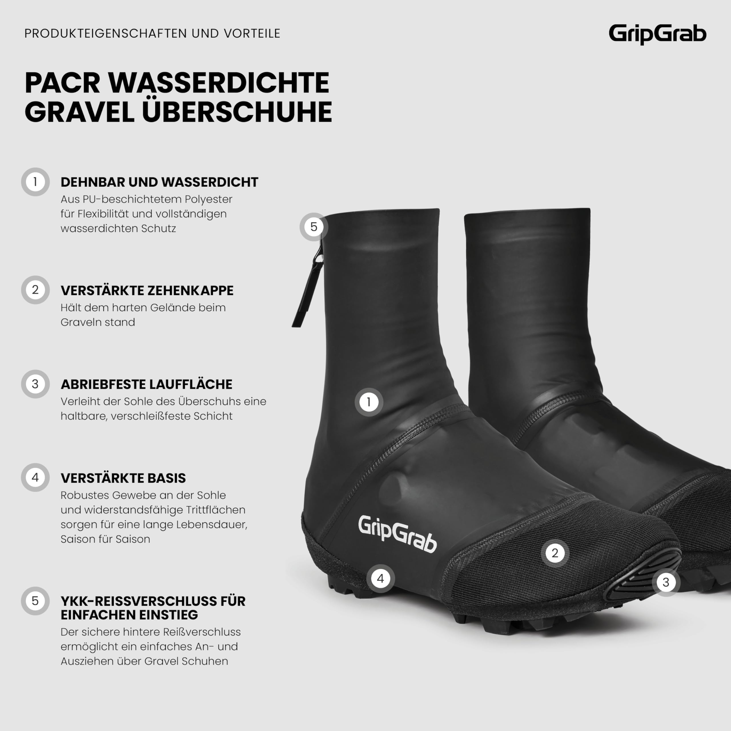 GripGrab PACR wasserdichte Überschuhe Gravel & MTB Schuhüberzieher Aero Fit | Aerodynamischer Second-Skin-Fit, winddicht - für schmale rennorientierte Gravel-Schuhe - Verschleißverstärkungen