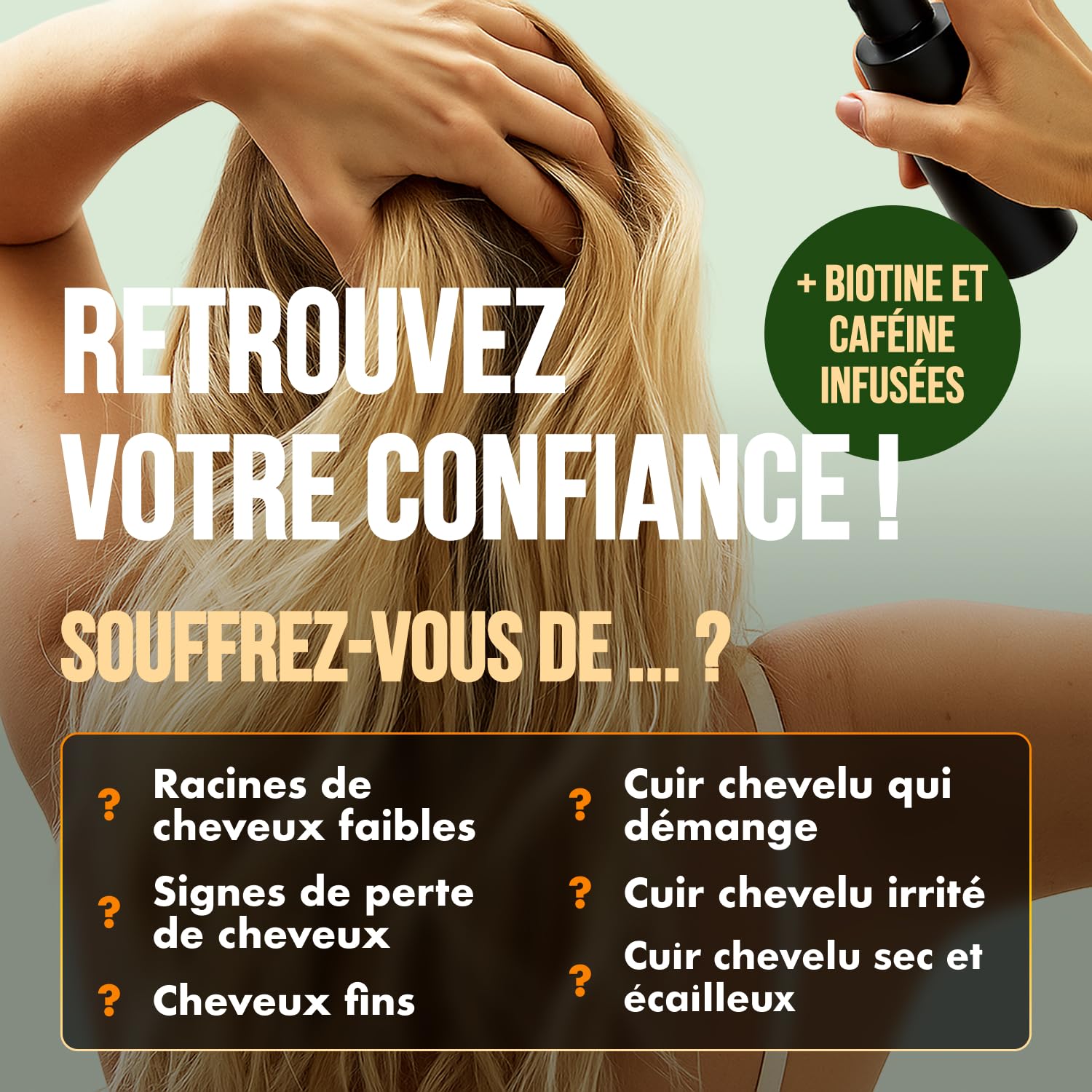 Serum Pousse Cheveux Spray | Favorise la Pousse des Cheveux très rapide | Huile Pousse Cheveux Spray de la Biotine, Caféine, de l'huile de Ricin et de l'Aminexil (3 mois d'utilisation)