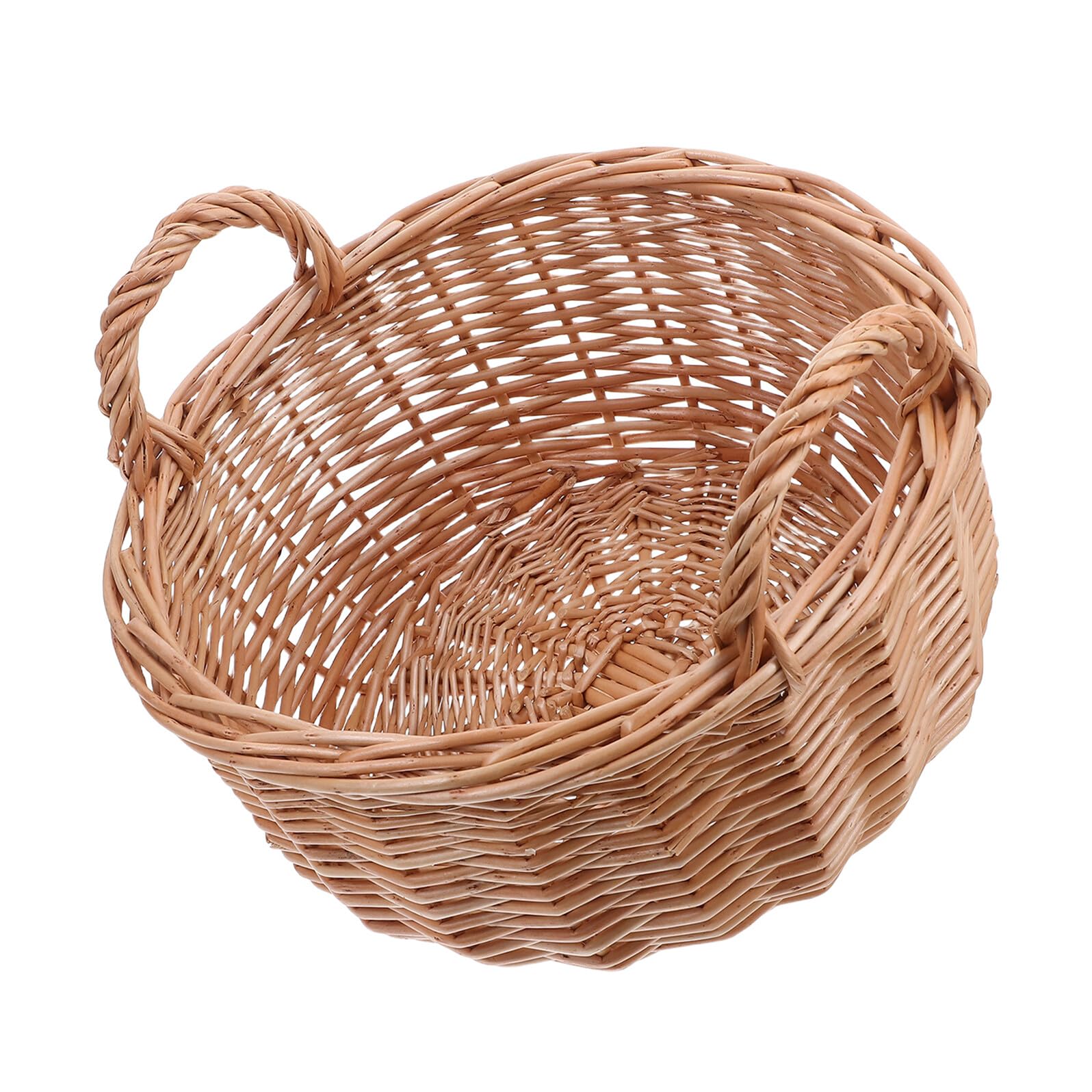 LIFKOME Cesta Redonda de Mimbre con Asas Bandeja Tejida Mano para Servir Pan Verduras y Snacks Organizador Rústico de Ratán para Cocina y Comedor