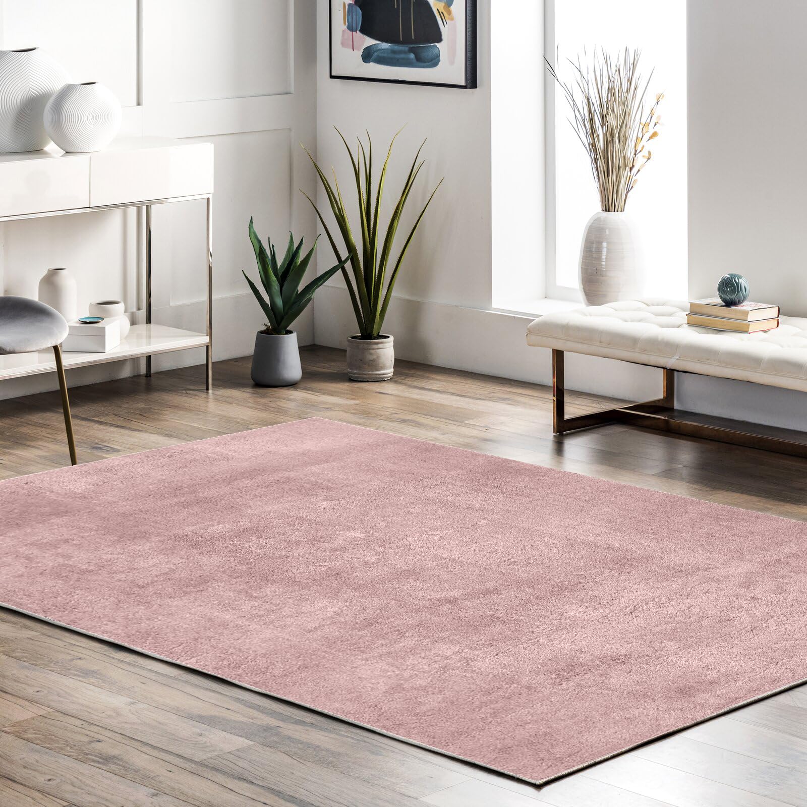 RUGURA Alfombra de Salón Dormitorio Habitación Comedor Pelo Corto y Suave Grande 120x170 cm Rosa Unicolor Moderna Nordica Lavable Antideslizante