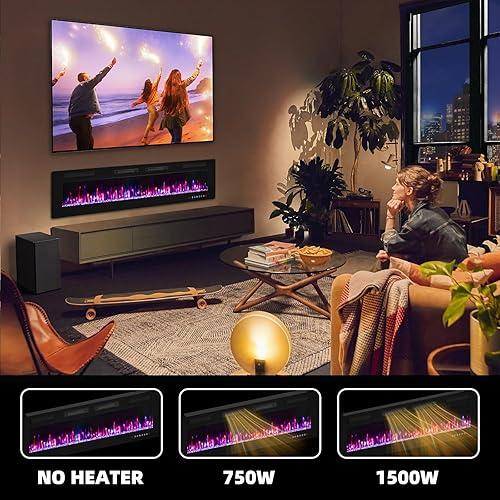 Miniatura 4 de Zionheat Chimenea eléctrica de pared de 72 pulgadas para sala de estar, chimenea independienteinsertosmontado en la pared con control remoto,
