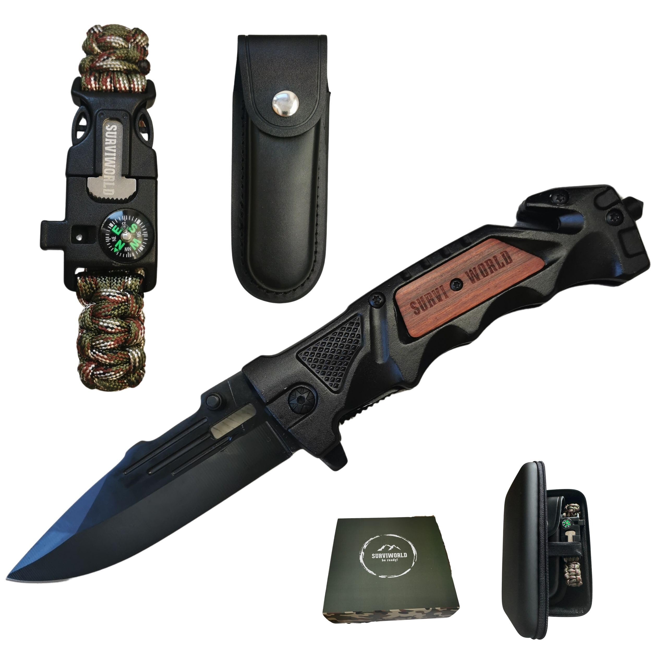 Couteau de survie tactique pliant noir