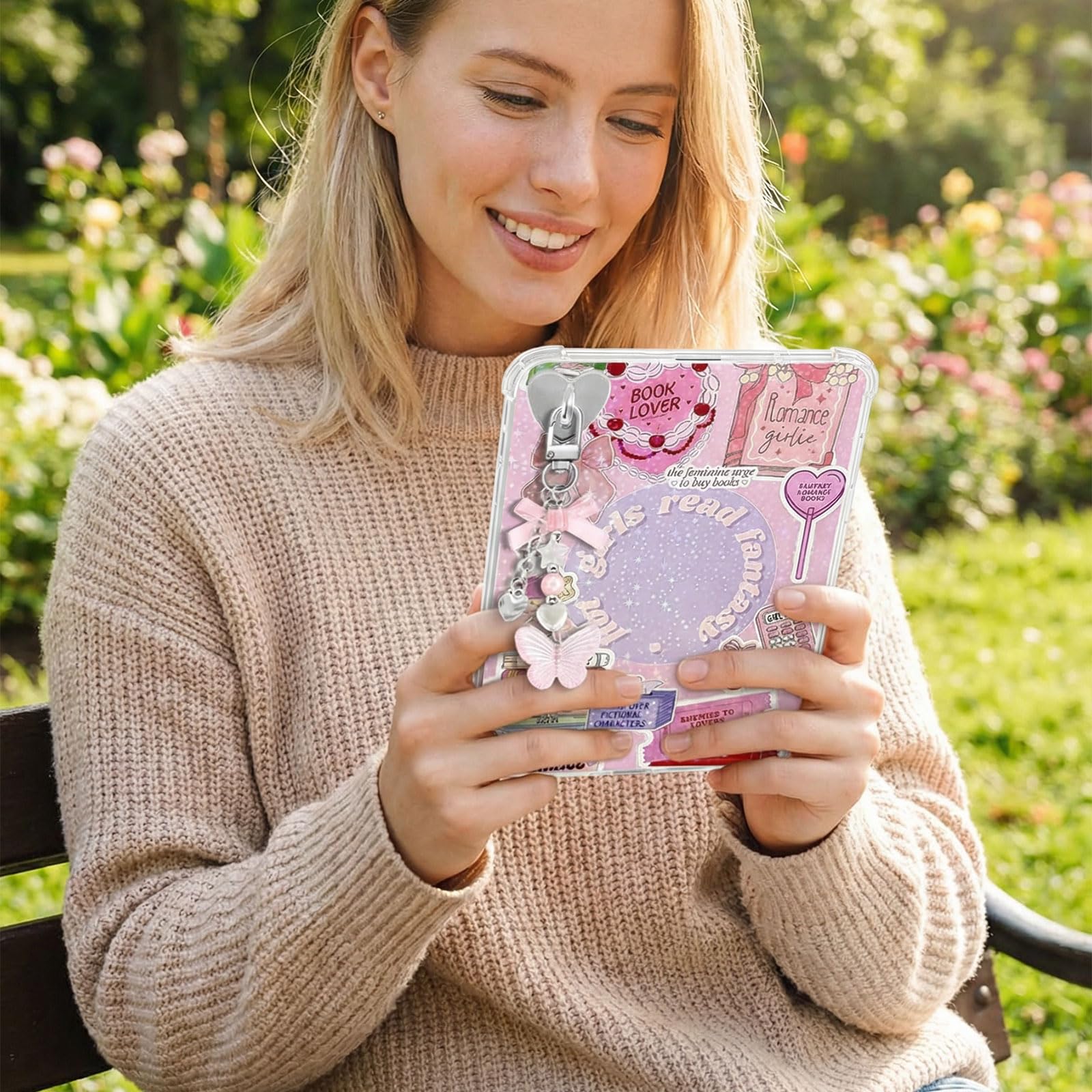 6 szt. wkładów Kindle Paperwhite, zestaw akcesoriów do czytnika e-booków z 2 paskami do telefonu komórkowego do czytnika e-booków, wzór miłośnika różowej książki, przezroczyste etui, dekoracja