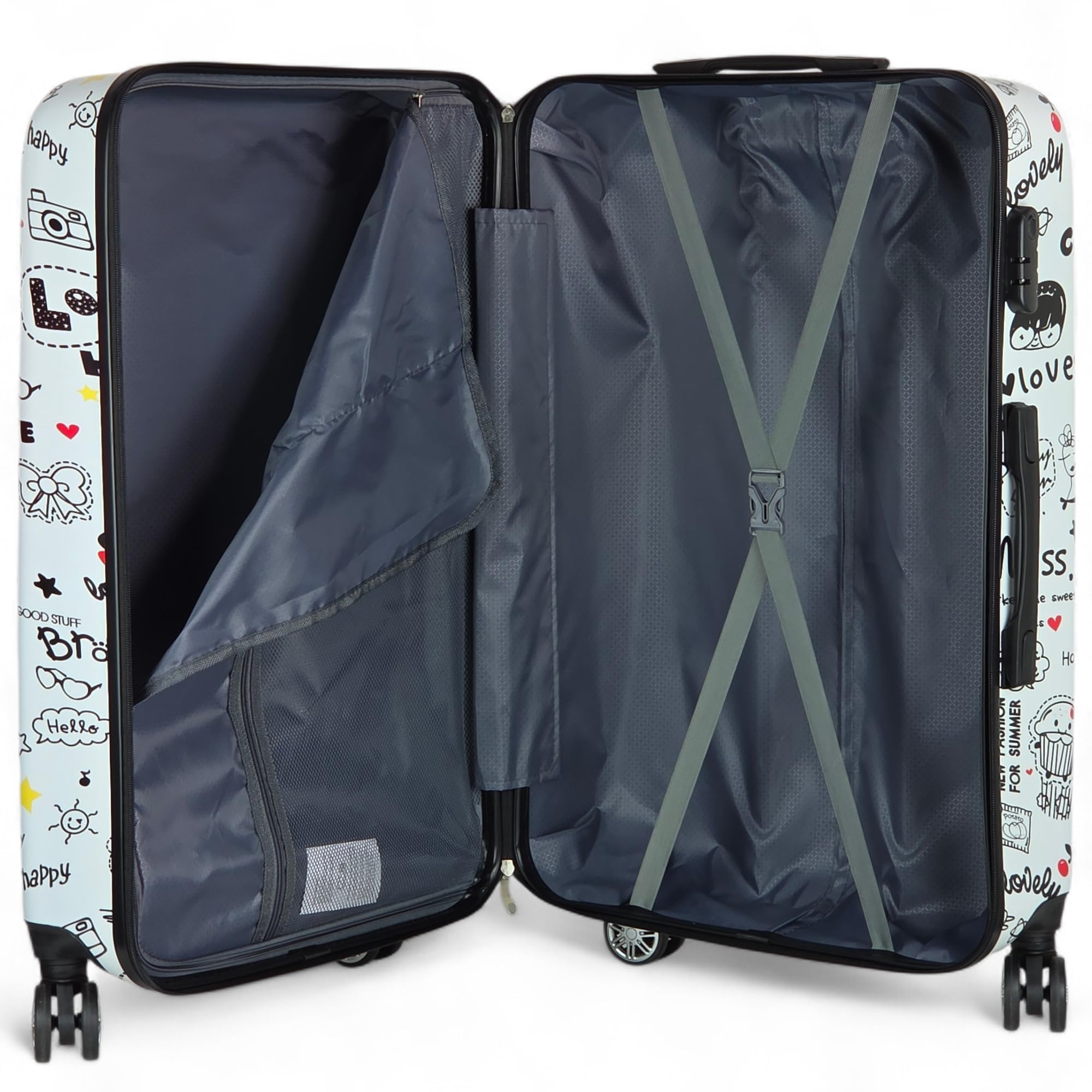 Valigia trolley uomo donna capiente ultraleggero rigido in policarbonato con 4 ruote tasche valigie da viaggio medio M da stiva con disegni Fant: Farfalla M (65x45x25cm)