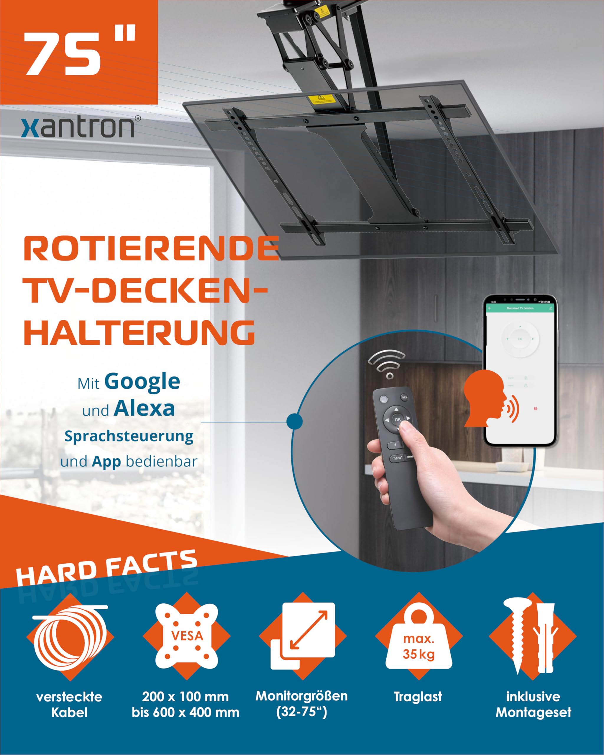 Stand TV rotabile Voice Control 81-190 cm DEHA-600E-Roto - Dettaglio