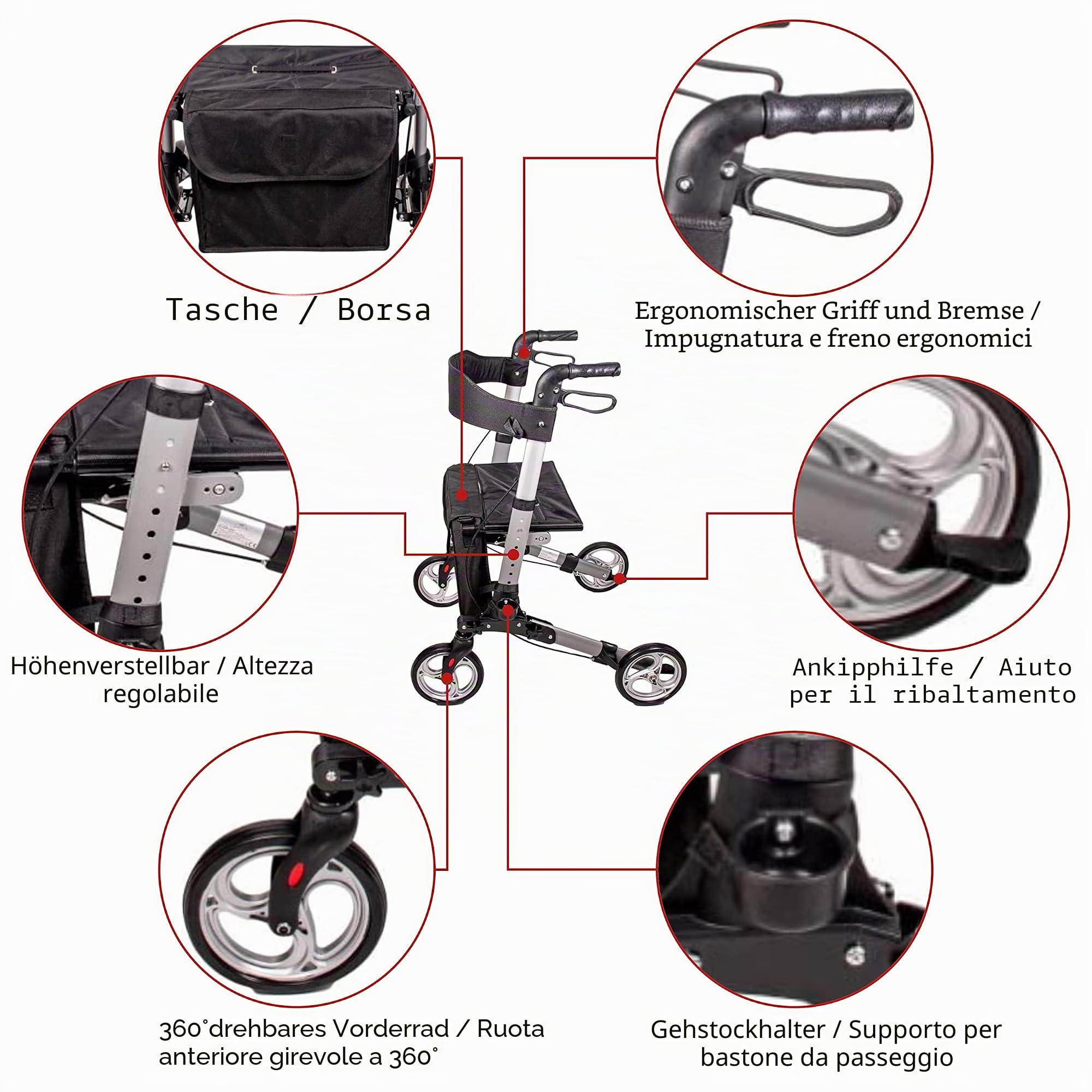 Antar AT51006 Alluminio Pieghevole Camminatore 8 kg, Argento
