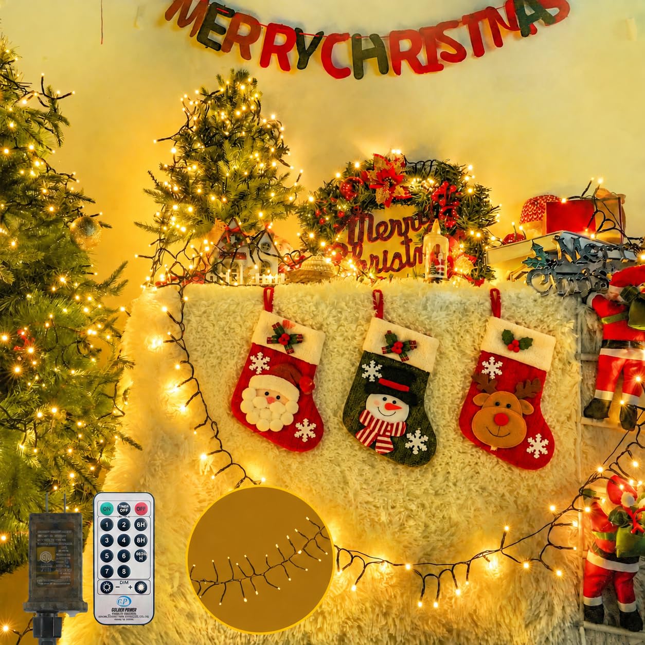 BHCLIGHT 100FT 2000LED Cluster Christmas Lights with Remote, Warm White