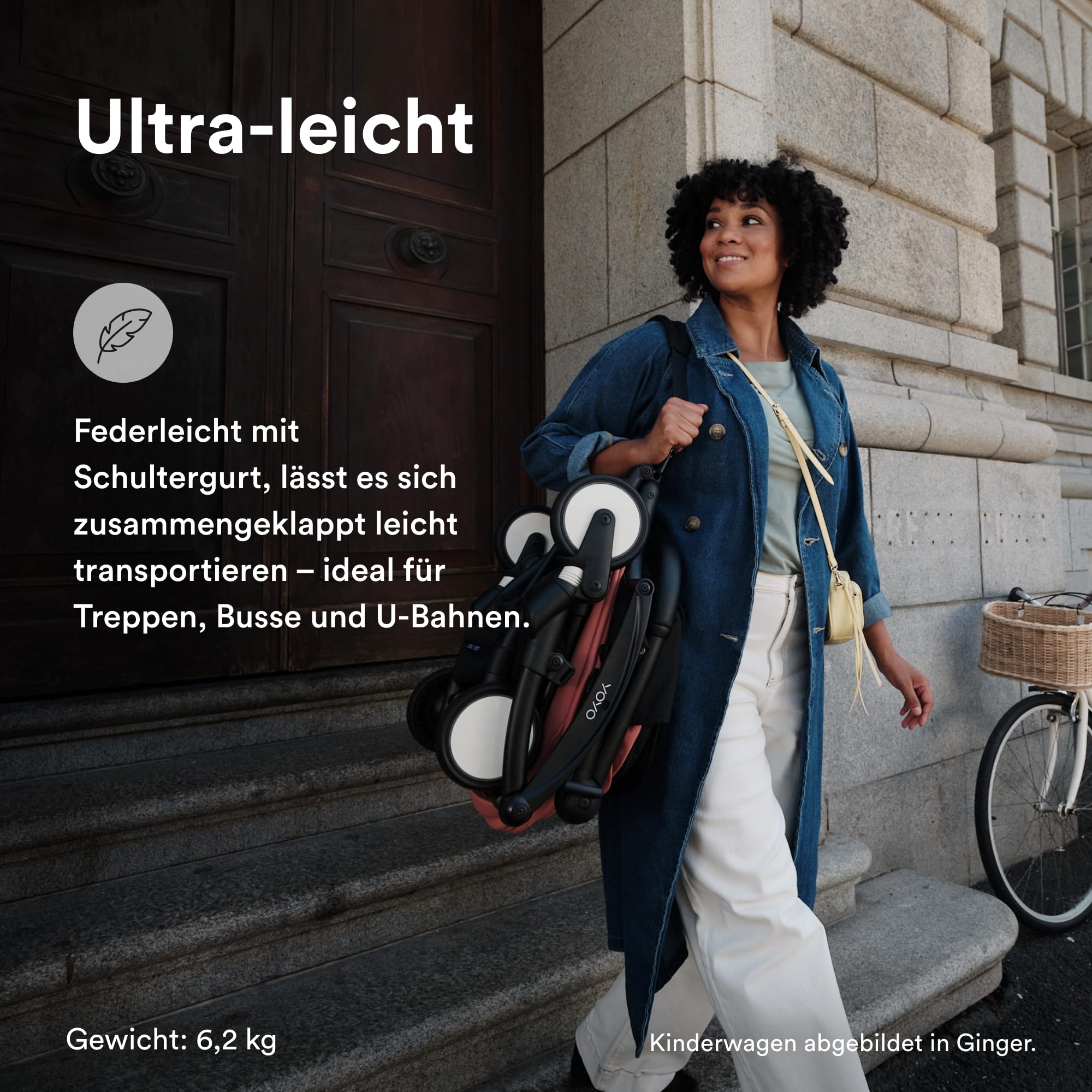 Stokke YOYO3 Kinderwagen ab 6 Monaten inklusive schwarzem Rahmen, Olive Sitzkissen + Verdeck