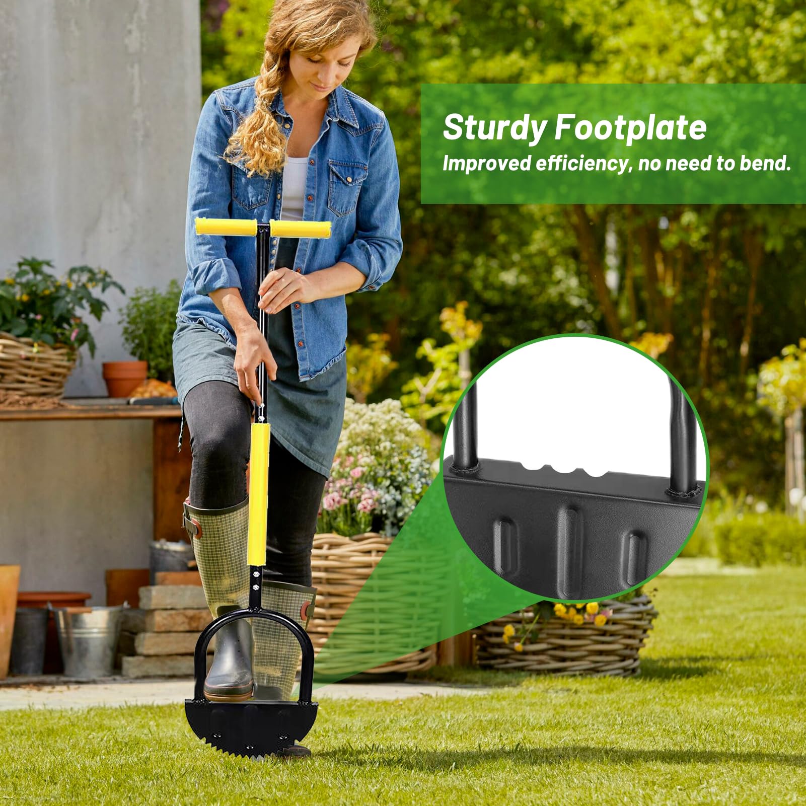 Shinybox Cortabordes Manual para Césped 107 cm con Cuchilla Media Luna, Cortabordes de Césped con 1 Par de Guantes de Jardinería, Herramienta de Jardín para Césped, Aceras