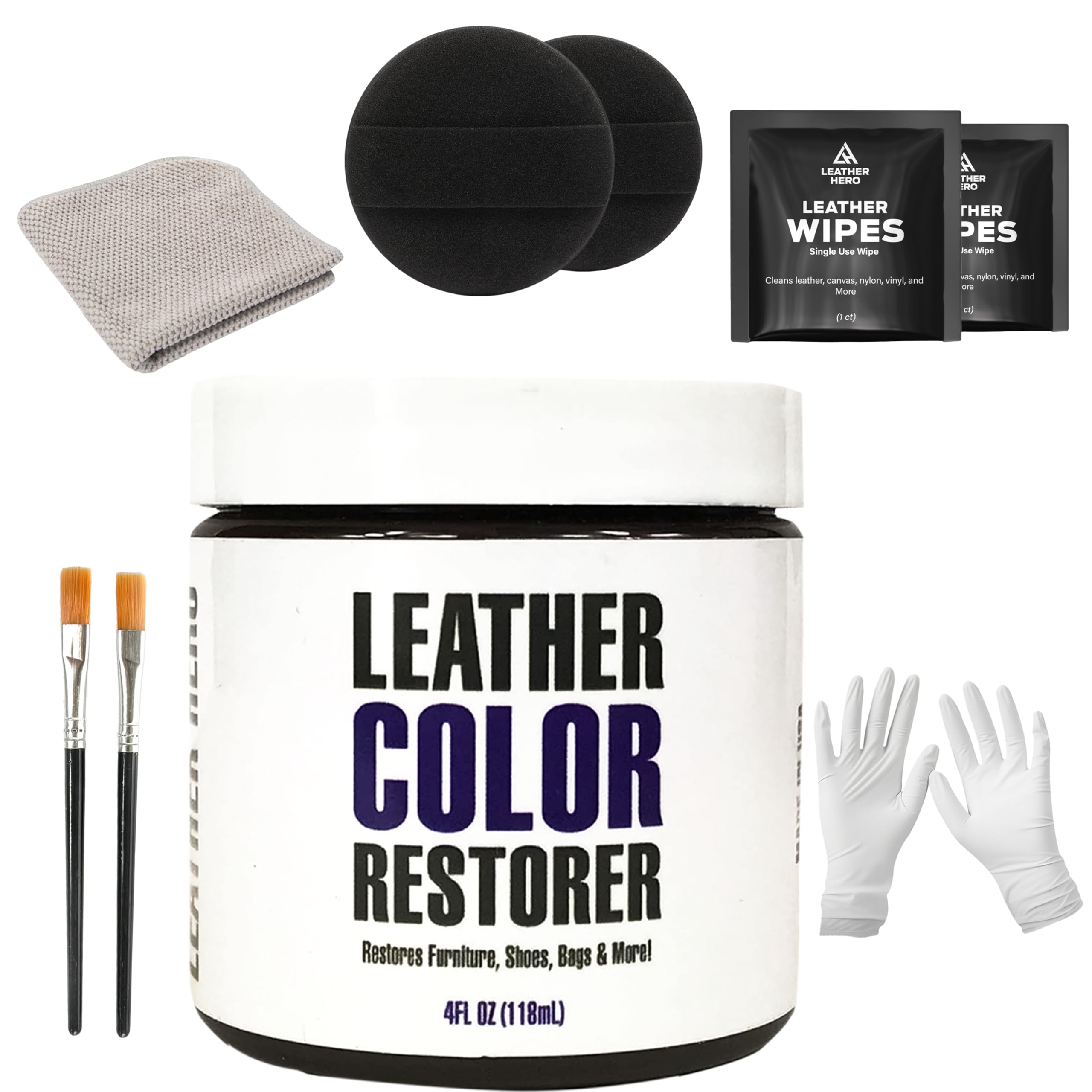 Leather HeroLeather Color Restorer & Applicator- Repair, Recolor, Renew Leather & Vinyl Sofa, Purse, Shoes, Auto Car Seats, Couch-4oz(Dark Brown)
