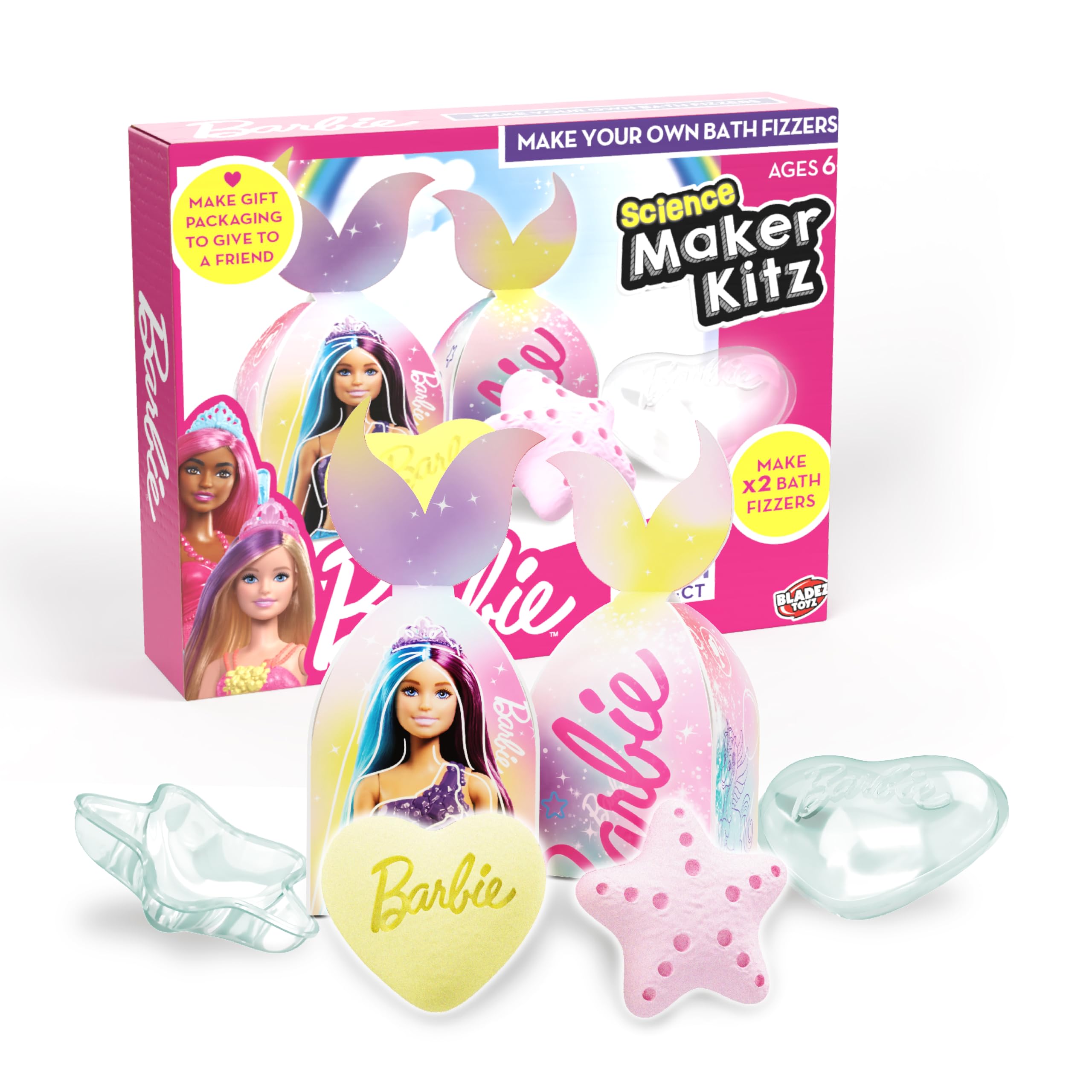 BLADEZ Barbie Bath Fizzers, Make Your Own Pink/Yellow Fizzers - Starfish, Licensed Bath Bombs, Activity Set, STEM Activity, Gift Boxes Included, Science Maker Kitz by Bladez Toyz…