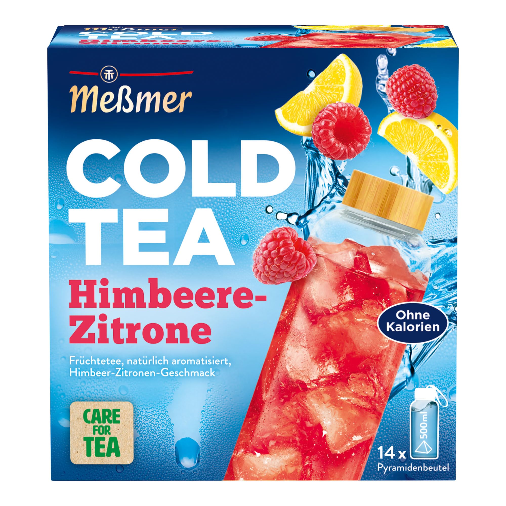 Meßmer Cold Tea Himbeere-Zitrone | Früchtetee | Kaltaufguss | ohne Zuckerzusatz | 14 Pyramidenbeutel
