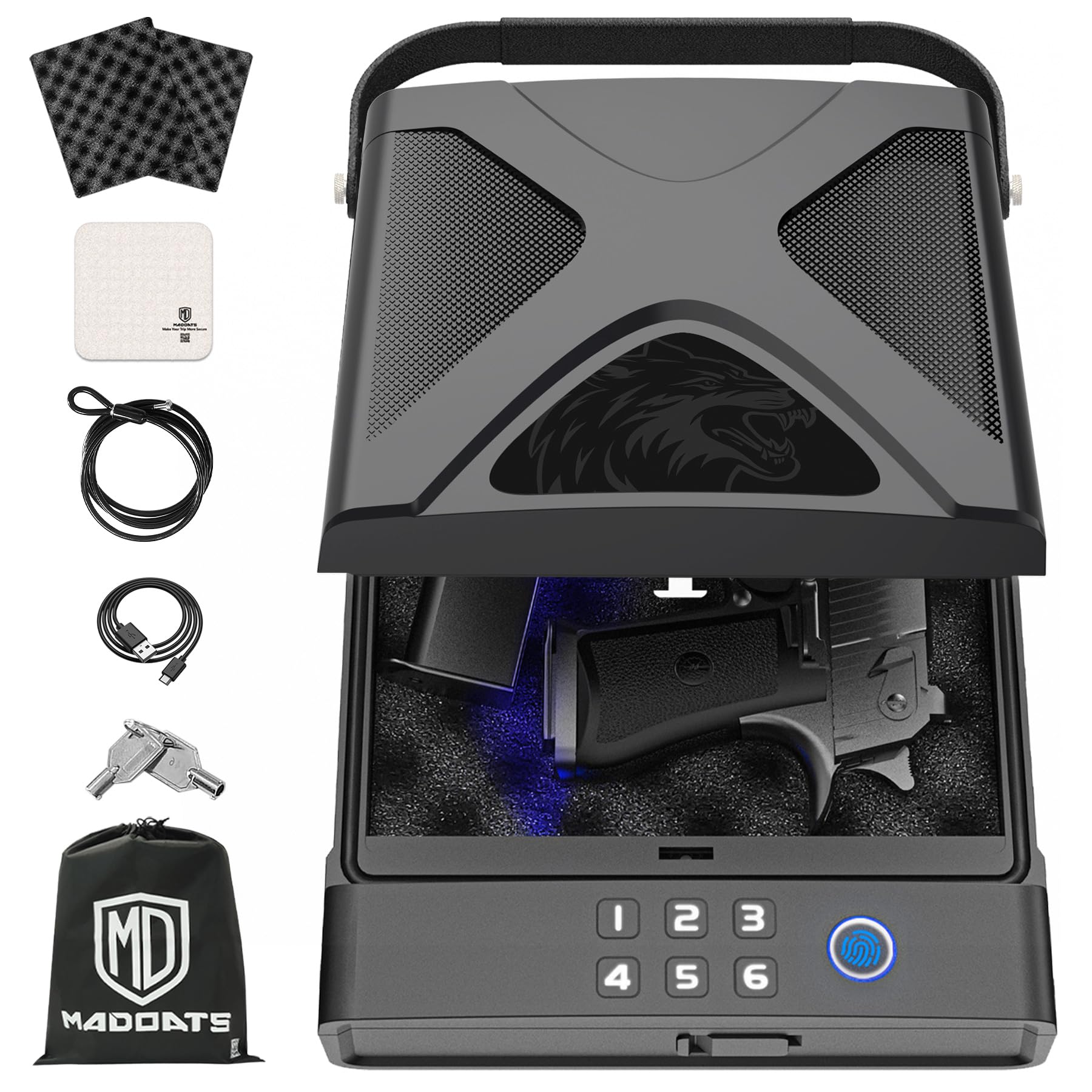 Buy NewView Car Safe, Portable Biometric Safes for Pistols with Cable