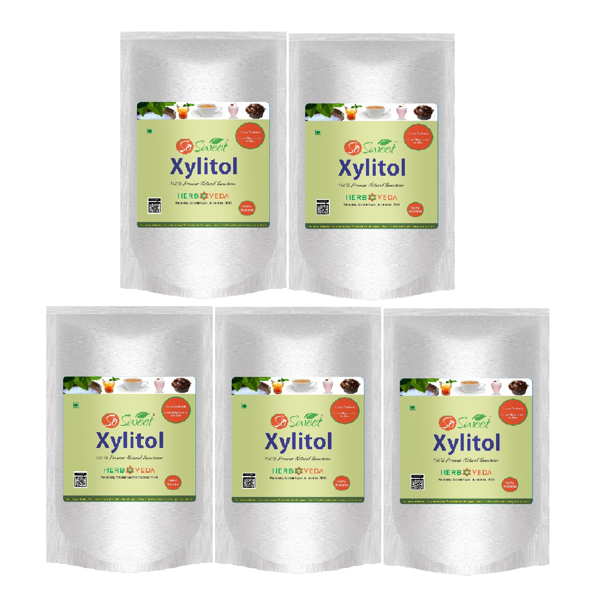 Xylitol 250 gm 100% Natural Sweetener - Sugarfree (Pack of 05)