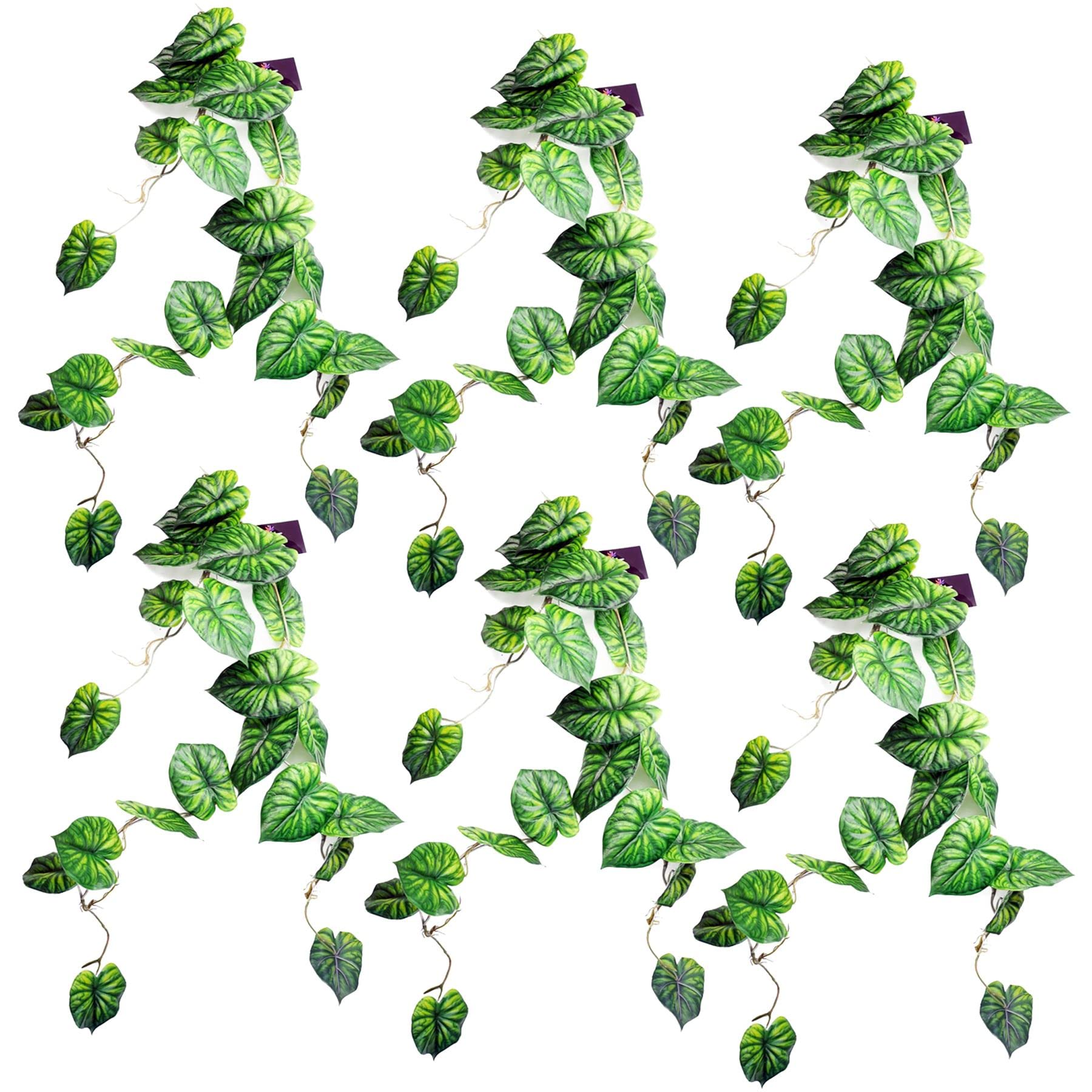 6 x 120cm Artificial Hanging Trailing Plant - Dragon Scale Alocasia Green - Leaf