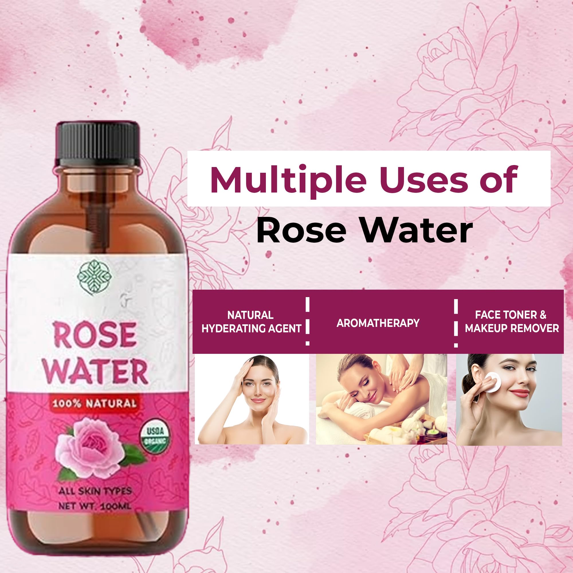 ABBASI & CO Rose Essential Oil – Organic rose oil for Skin, Face and Hair– Anti Ageing & Anti Wrinkle Serum – Cruelty-Free, Vegan, Floral Aroma – Natural Face Moisturizer for All Skin Types – 100 ML