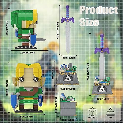 Miniatura 5 de Juego de construcción de eslabones 2 en 1 con la espada maestra con micro hyrule para adultos y niños, kit de construcción de minifiguras de enlace,