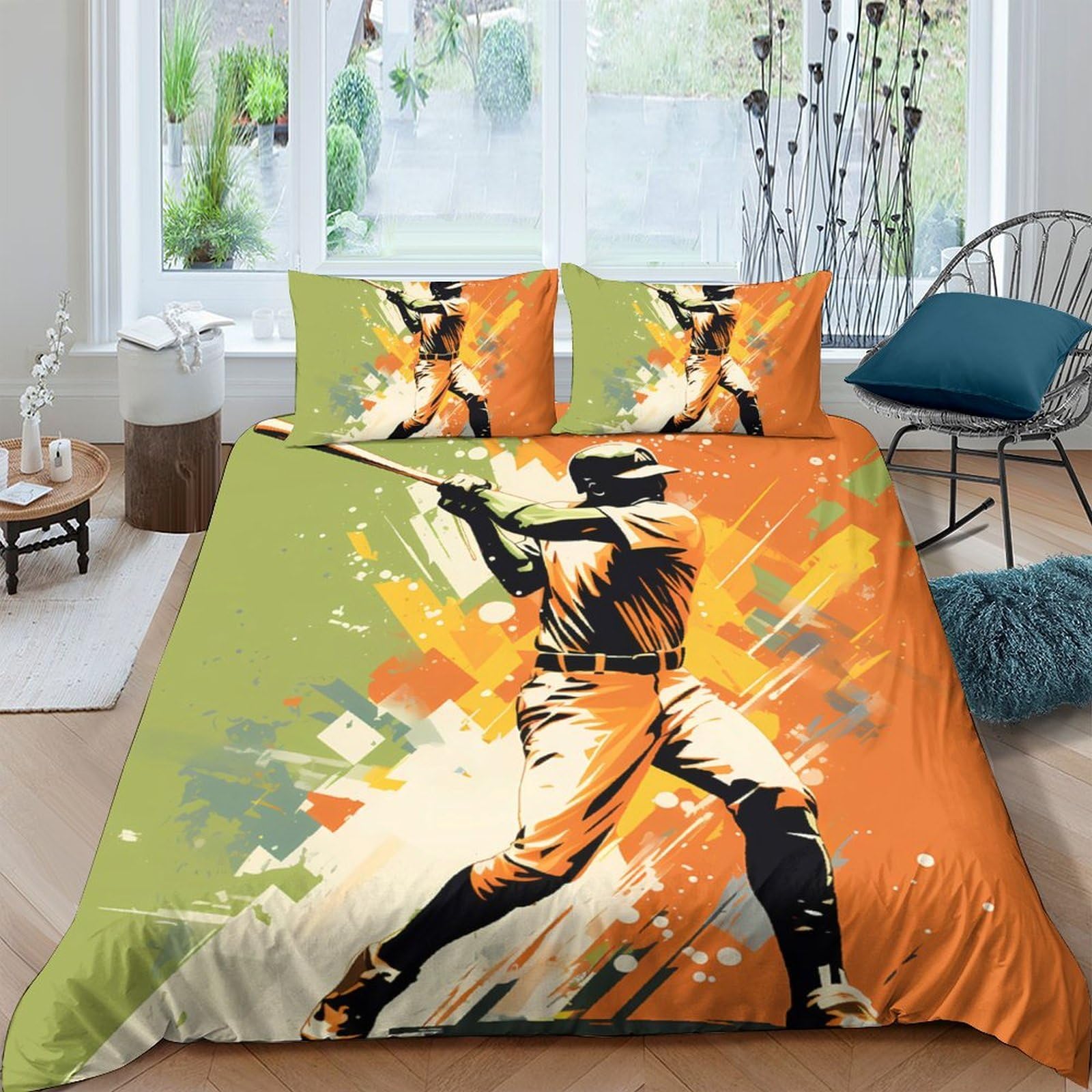 Ctjqhvkz Style-5 3D Printed Baseball Player Fitted Sheet Microfiber Orange Green Bed Sheet For Bedroom Dorm Easy Care Decor Single（135X200cm）