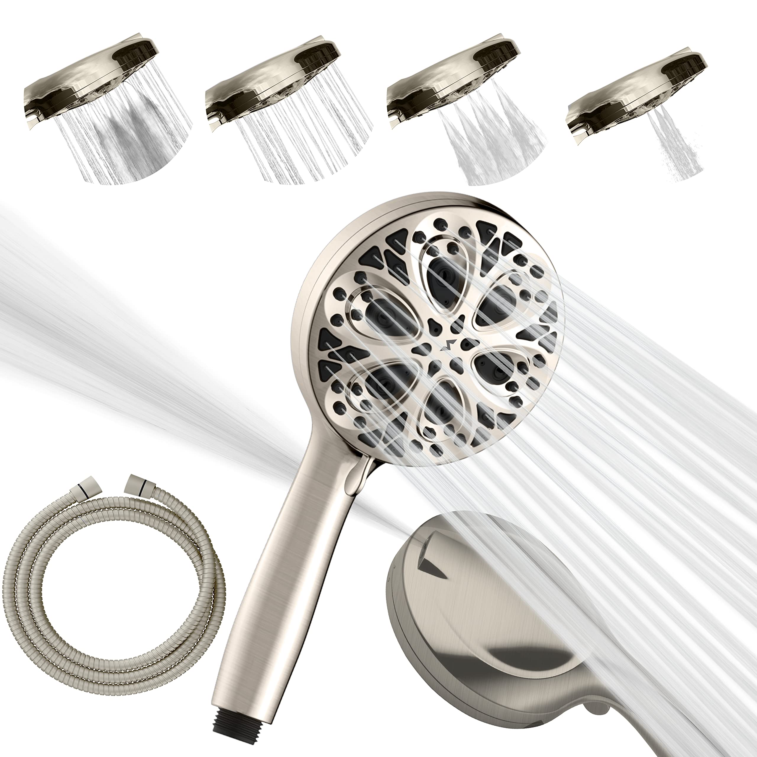 SparkPod Shower Head and Hose Set - High Pressure Showerhead with 10 Spray Settings - Luxury 5" Handheld High Power Shower Heads with High Pressure Jets - Brushed Nickel (No Filter)