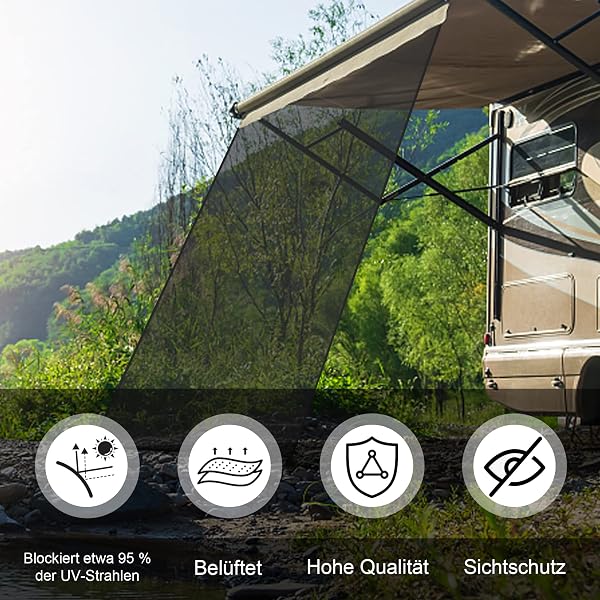 Tendalino Parete Laterale Frangisole Privacy Per Camper E Roulotte, Camper Side View Blocker 245 * 210cm - 5