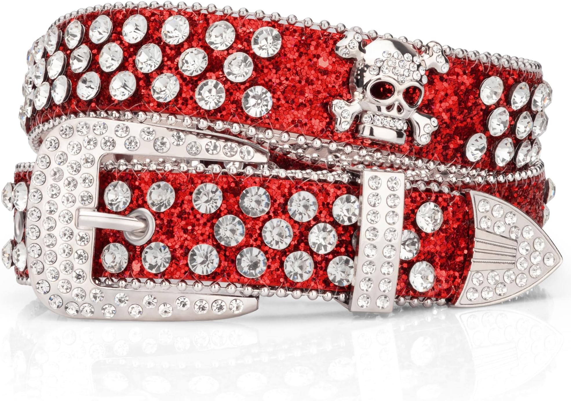 Rhinestone Belts for Women Men, Bling Studded Leather Skull Belt Western Style
