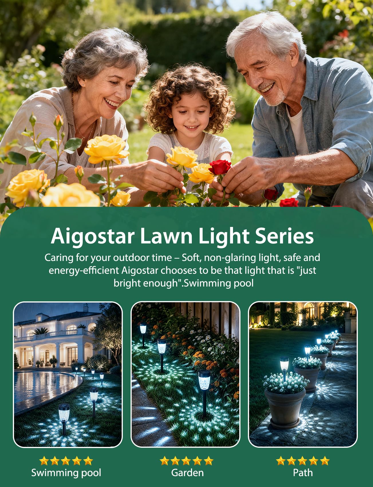 Aigostar Luces Solares Jardín 12 Pcs: 6500K Fría Blanca Luz Solar Jardin - IP44 Impermeable para Jardín/Césped/Pasillo/Patio