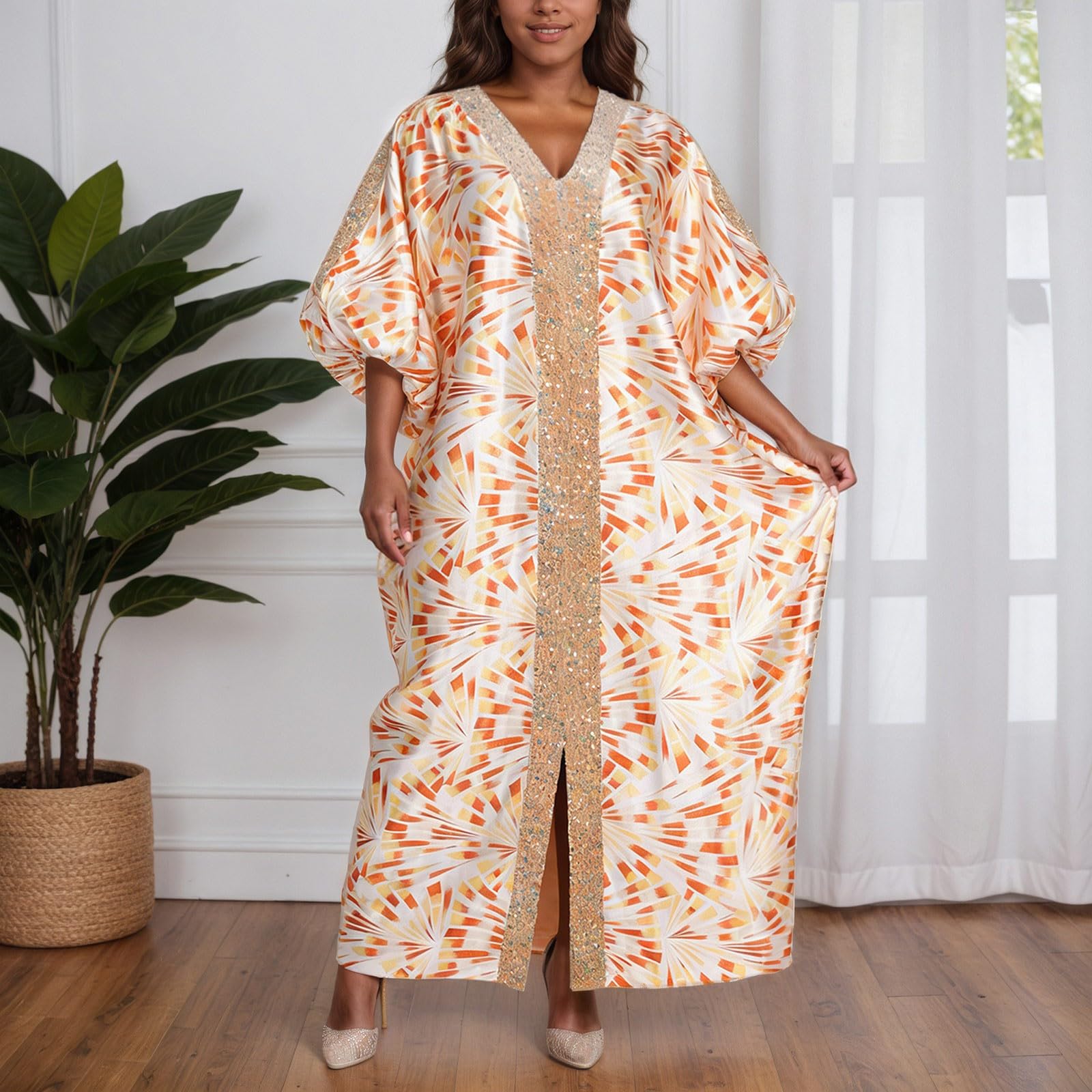 Generisch Abito africano bubuu con fessura anteriore, elegante abito plus size