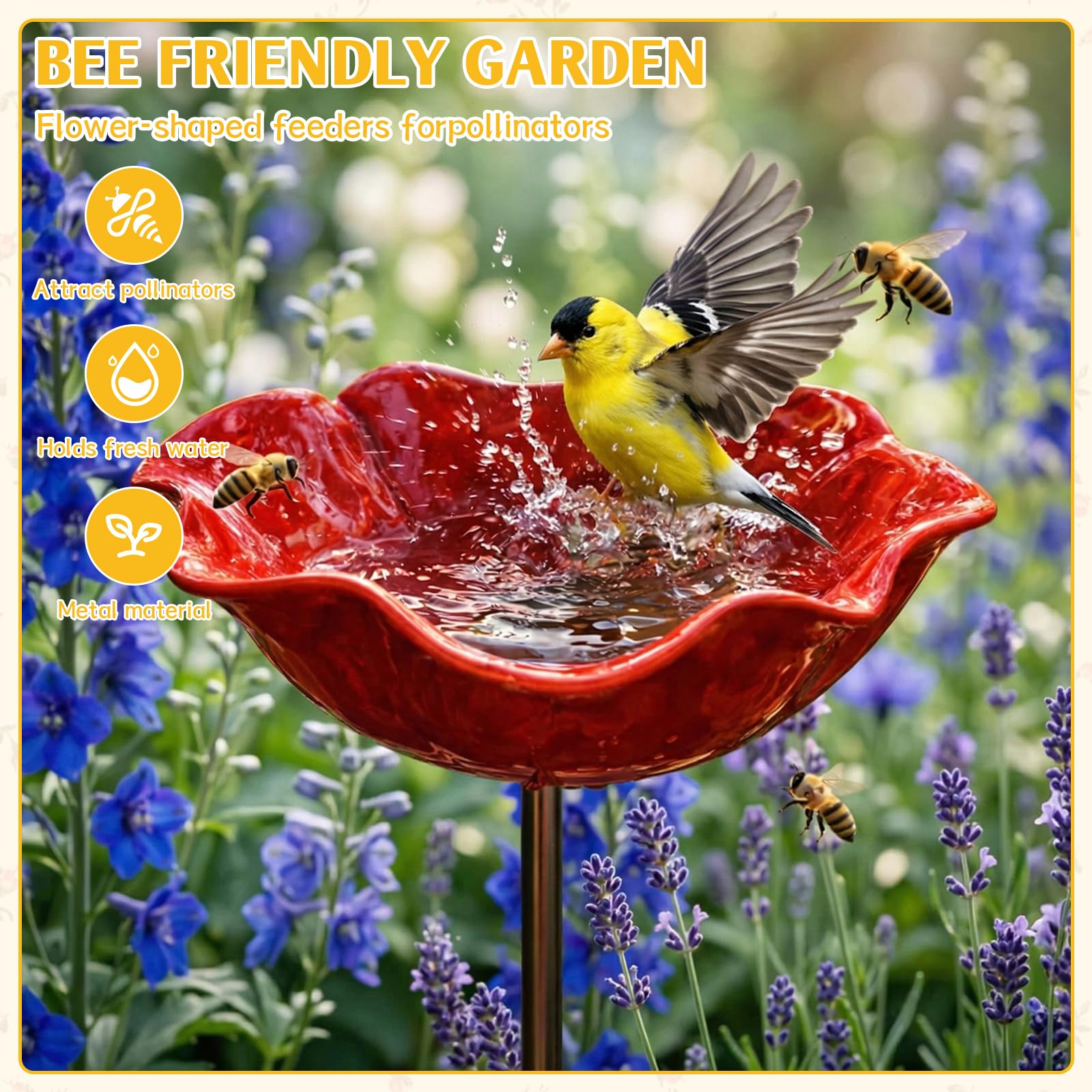 4 Stück Gartenstecker Metall Blumenform, Handgefertigte Vogeltränke Futterstation Vögel Bienentränke Insektentränke, Vogelfutterstation als dekorative Gartendeko for Draußen