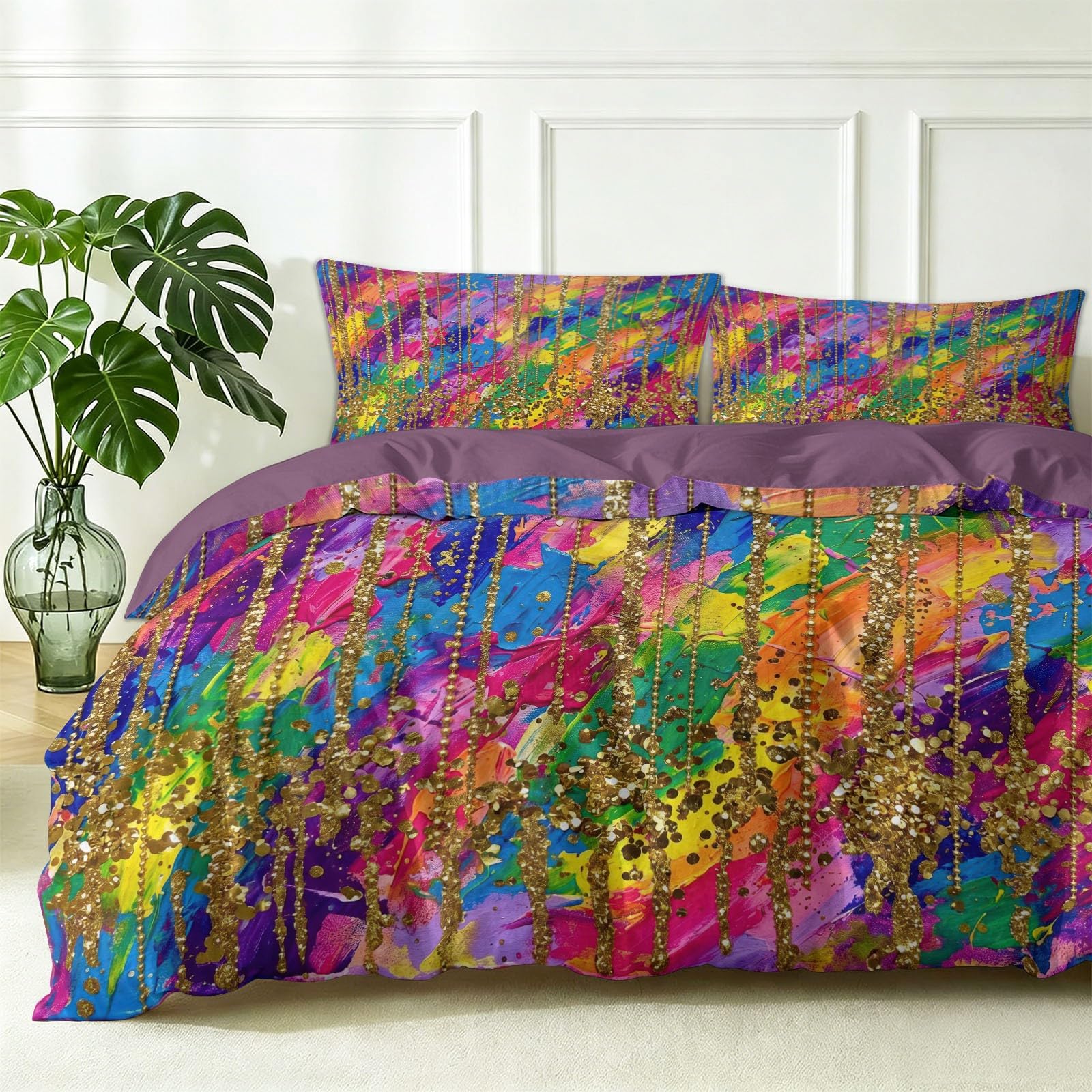 Fantazyjny 3-częściowy zestaw pościeli akwarelowej luksusowej, miękkiej poszewki na kołdrę 140 x 200 cm i 2 poszewki na poduszki 80 x 80 cm, 2-osobowy zestaw pościeli z zamkiem błyskawicznym