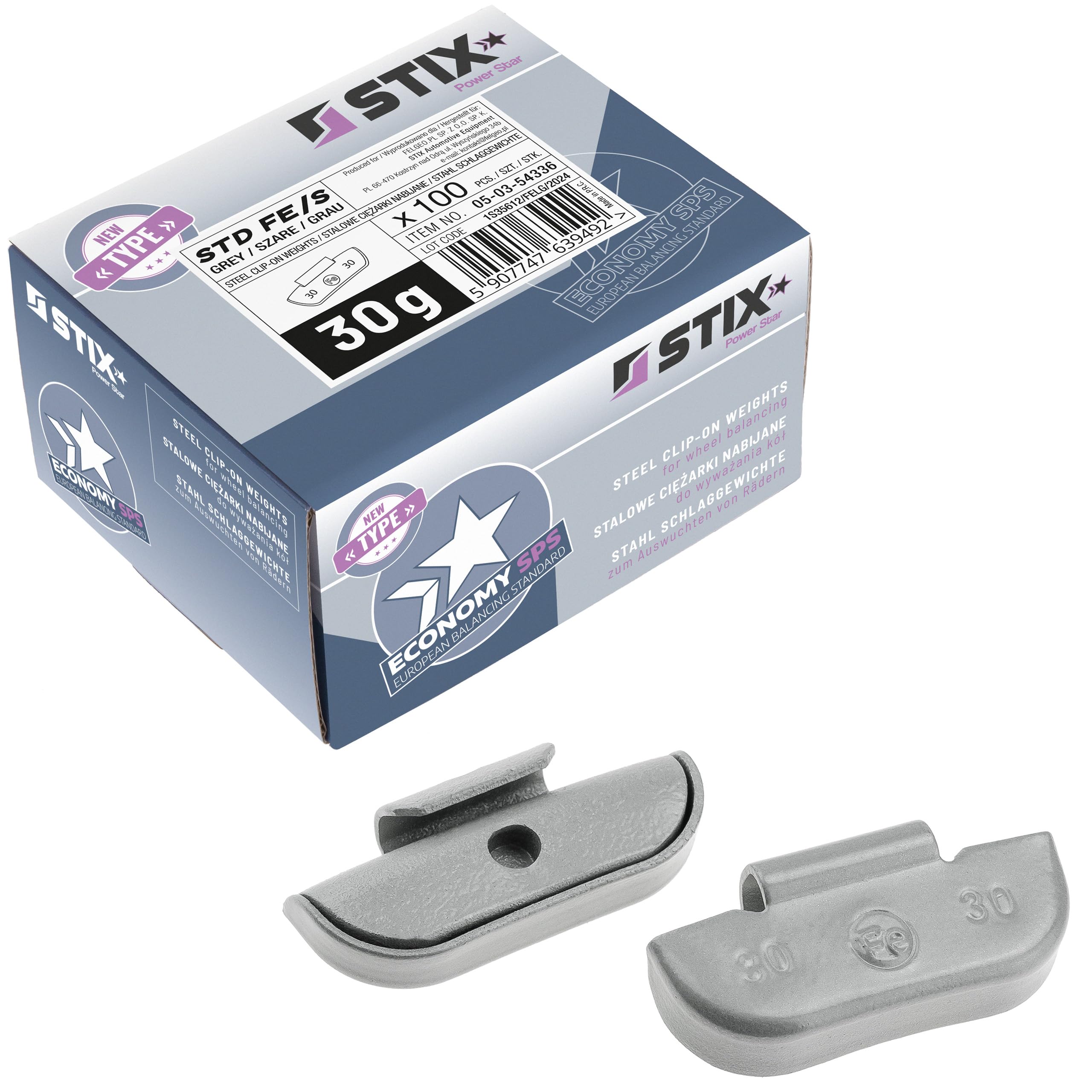 Stix Lot de 100 Masses d’équilibrage 30g en Acier FE/S pour Jantes Acier (3kg)
