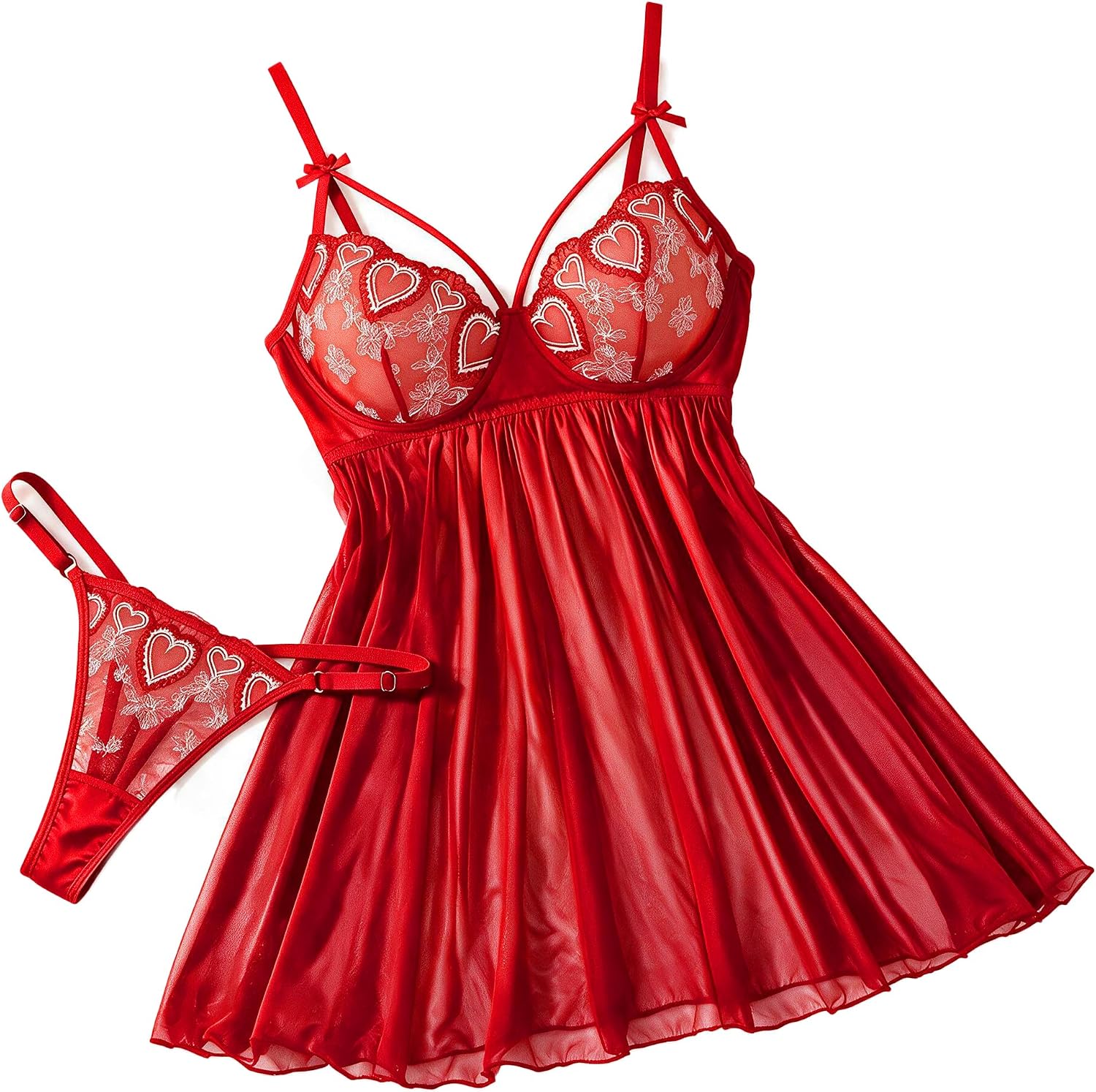 Avidlove Sexy Sheer Lace Wireless Babydoll Lingerie Dress with Thong