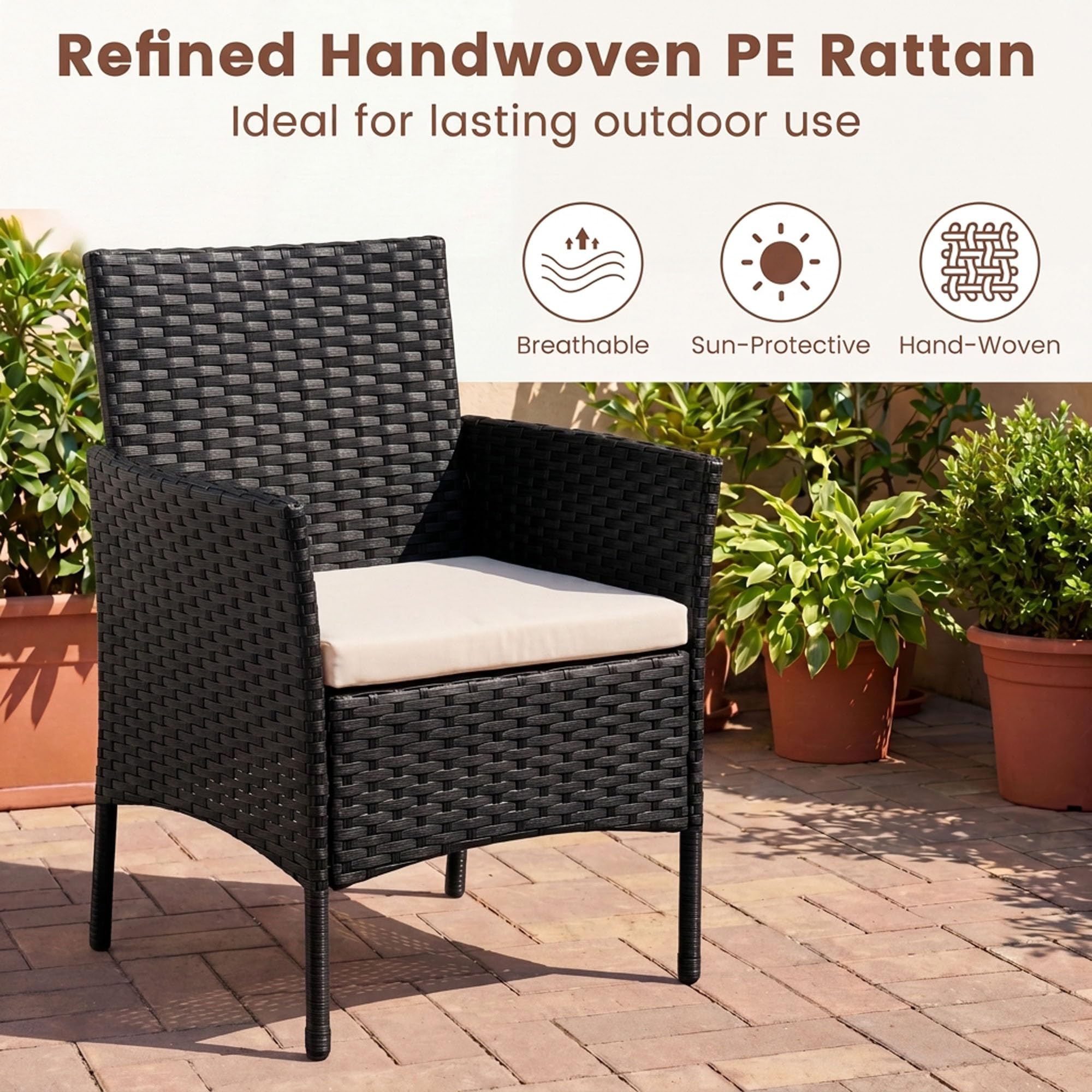 LIFEZEAL - Juego de muebles de jardín de ratán de 2 plazas, salón de jardín al aire libre con 2 sillones, cojines extraíbles, mesa baja de cristal templado para terraza, patio (beige)
