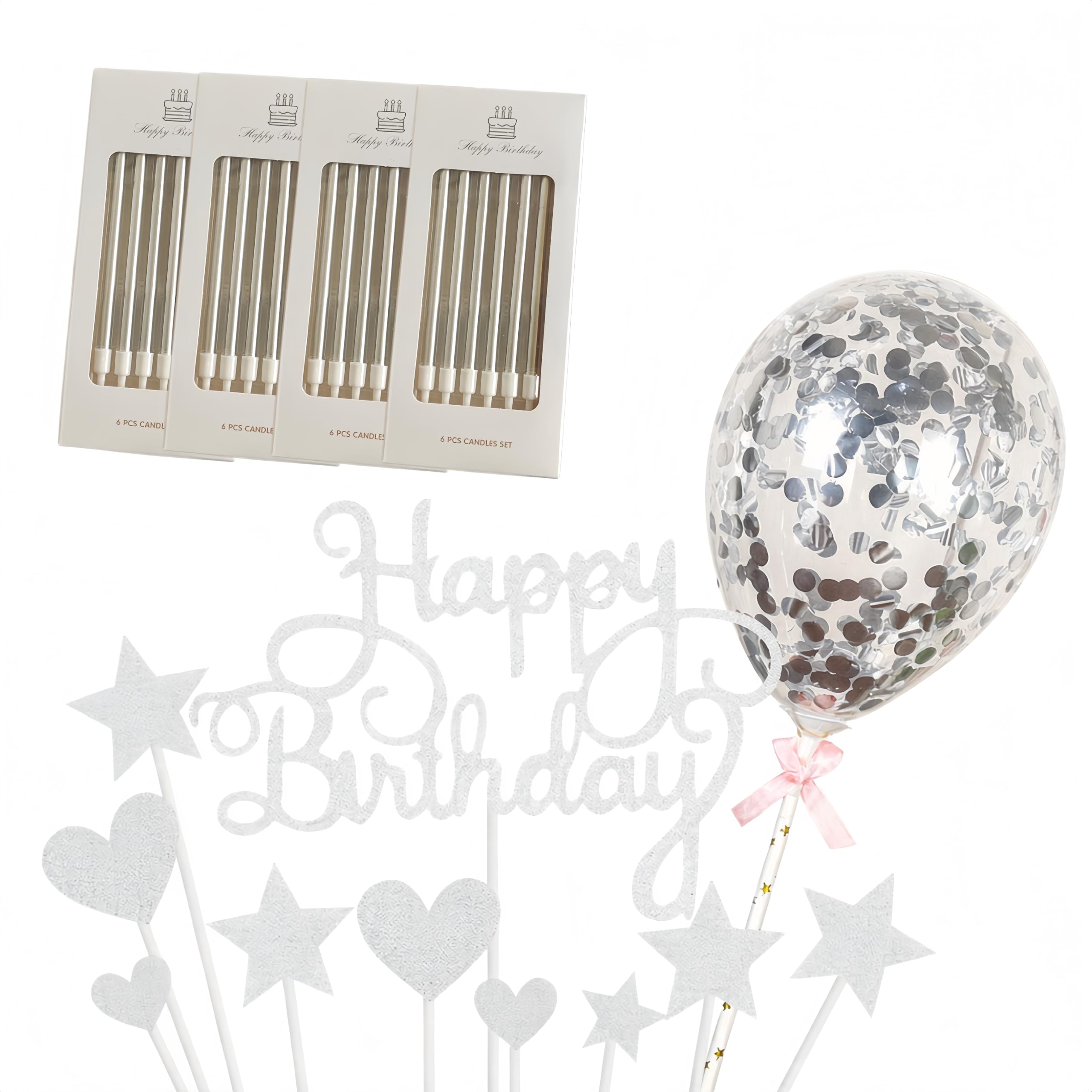 24 Birthday Candles and Glitter Cake Decorations Set in Matching Colors C