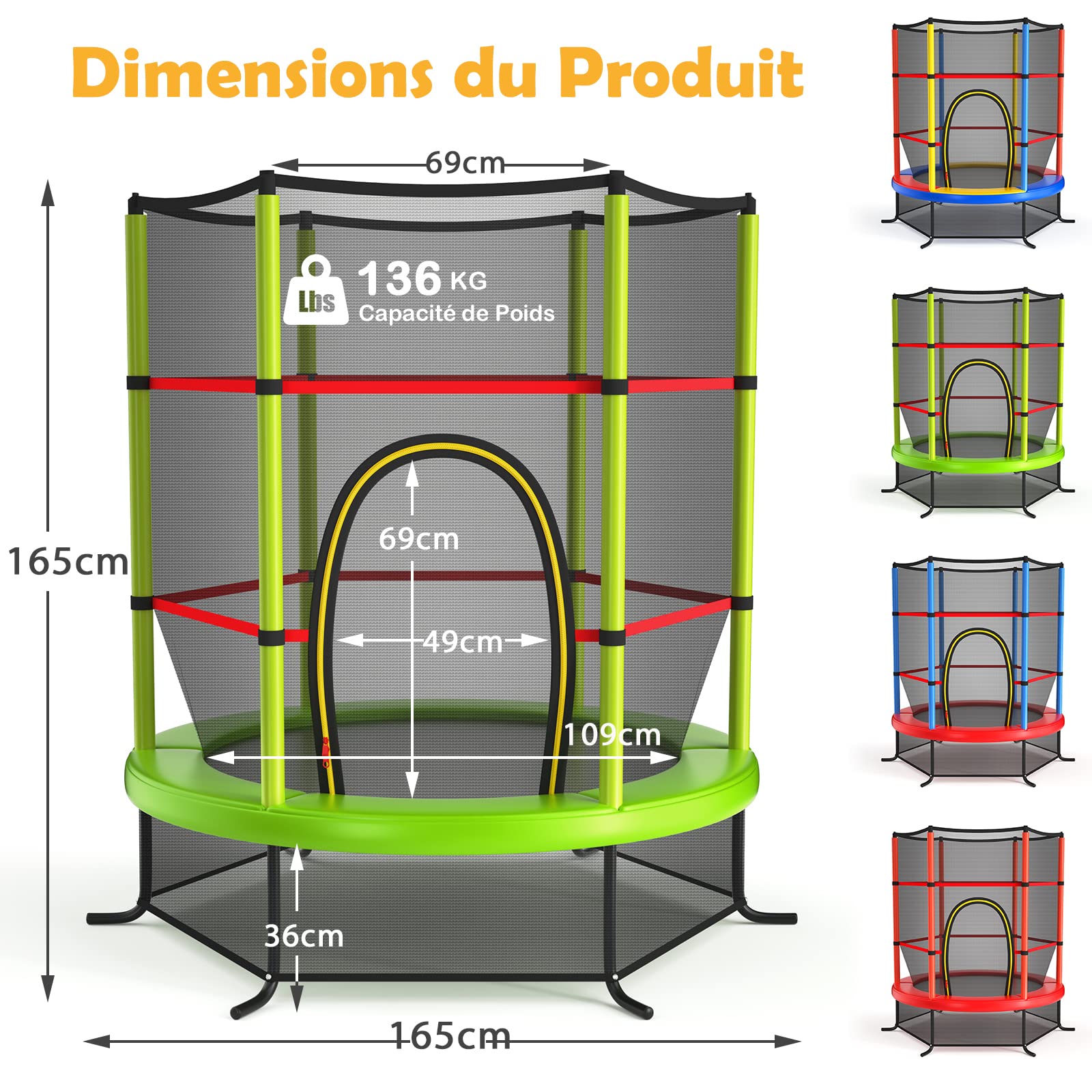 GOPLUS Trampoline Extérieur Enfant Ø165cm, Cadre en Acier, Trampoline pour Enfants avec Filet de Sécurité, Charge Maximum 45KG