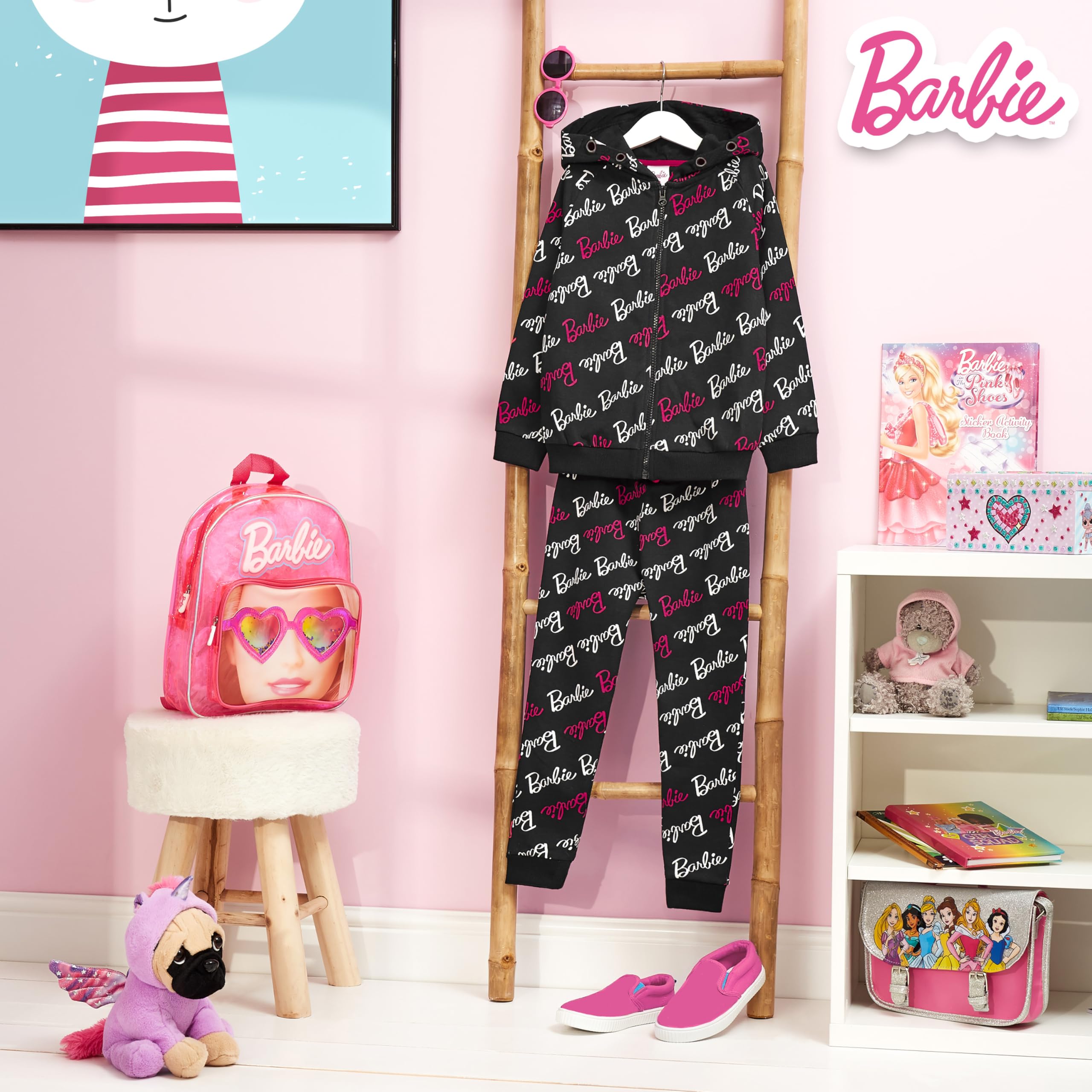 Barbie Ensemble de leggings à capuche rose pour filles, ensemble de survêtement à capuche et pantalon de survêtement pour enfants de 3 à 14 ans, cadeau pour adolescentes